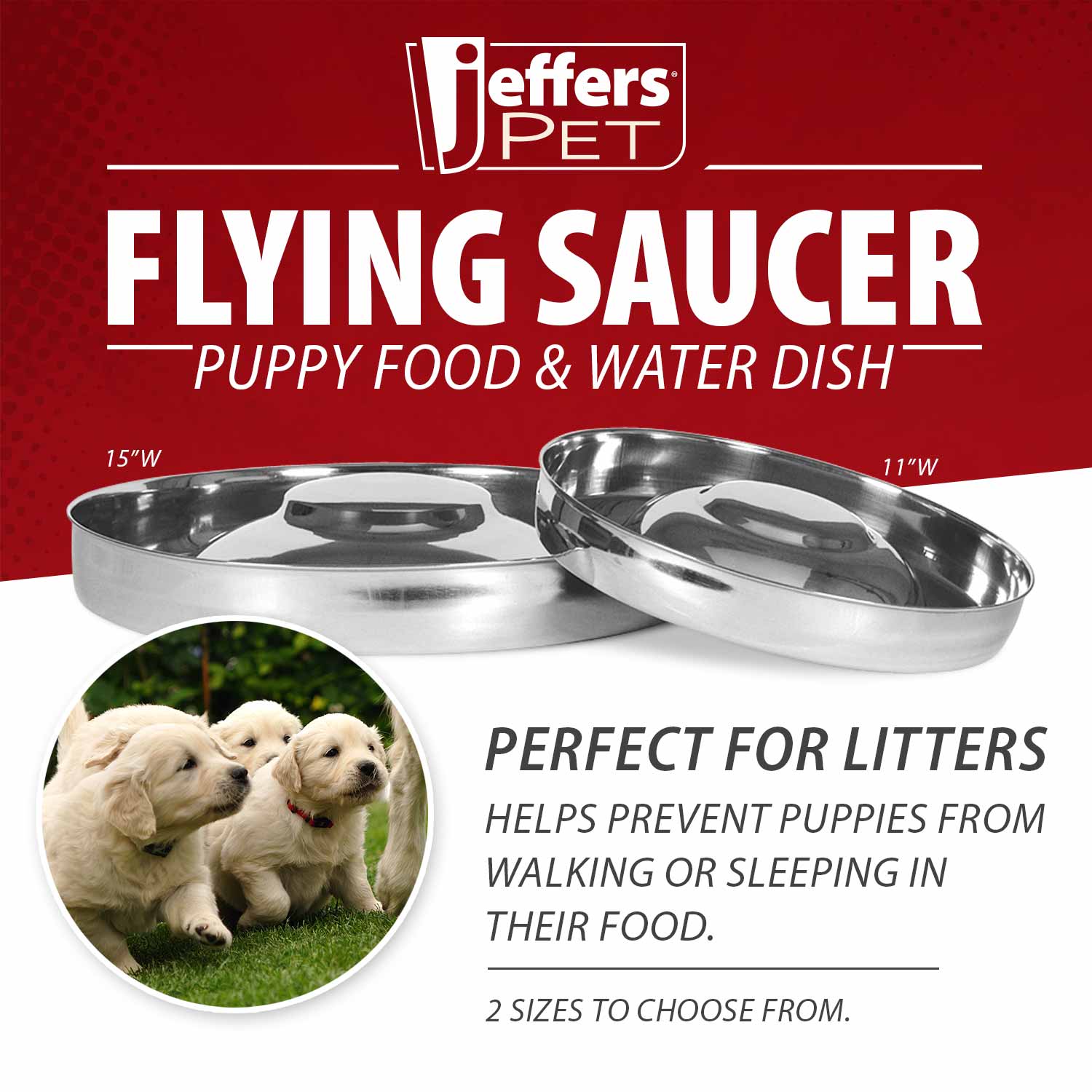 Jeffers Stainless Steel Flying Saucer Puppy Food & Water Bowl - Image 2