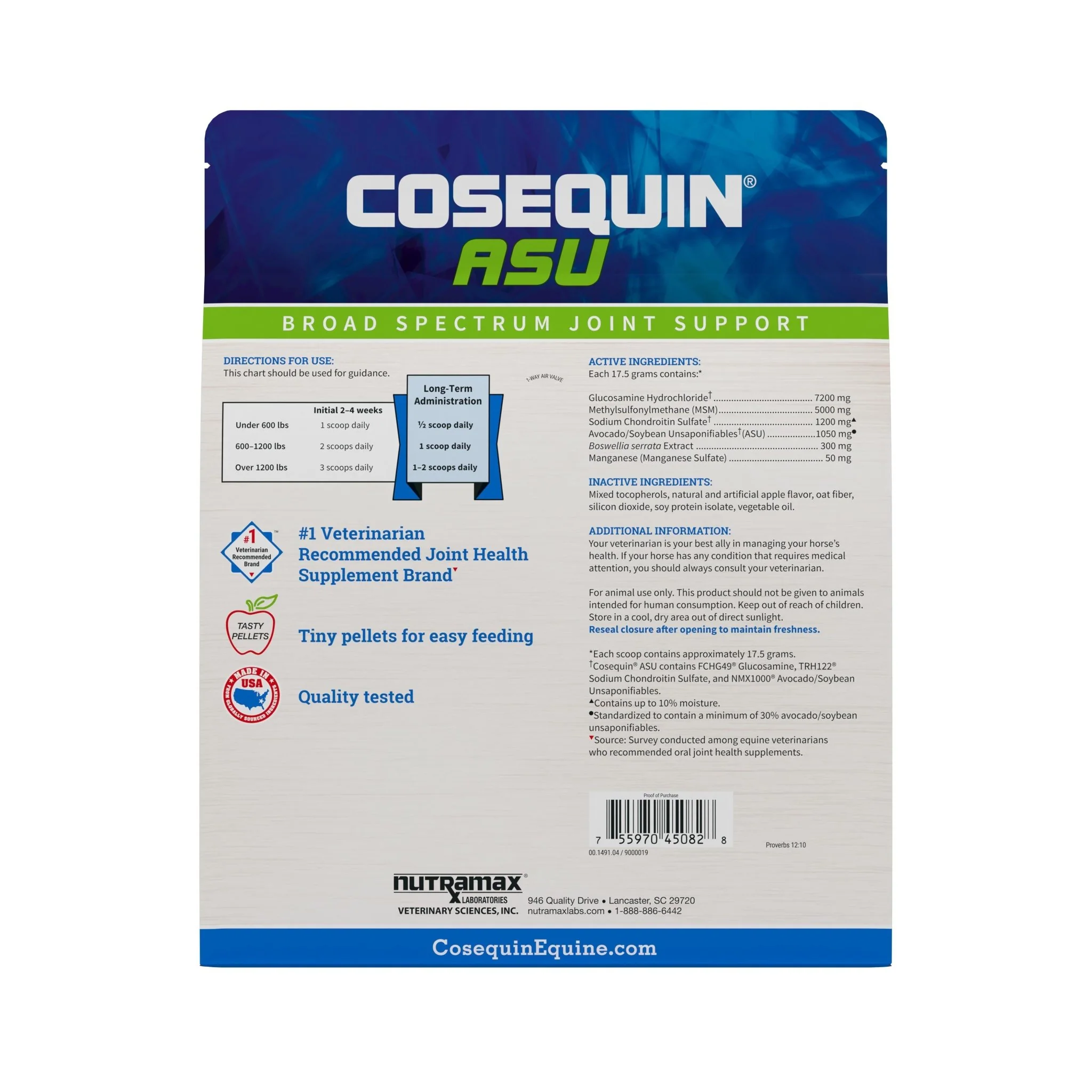 Nutramax Cosequin ASU Pellets Joint Health Supplement for Horses, 1420g - Image 2
