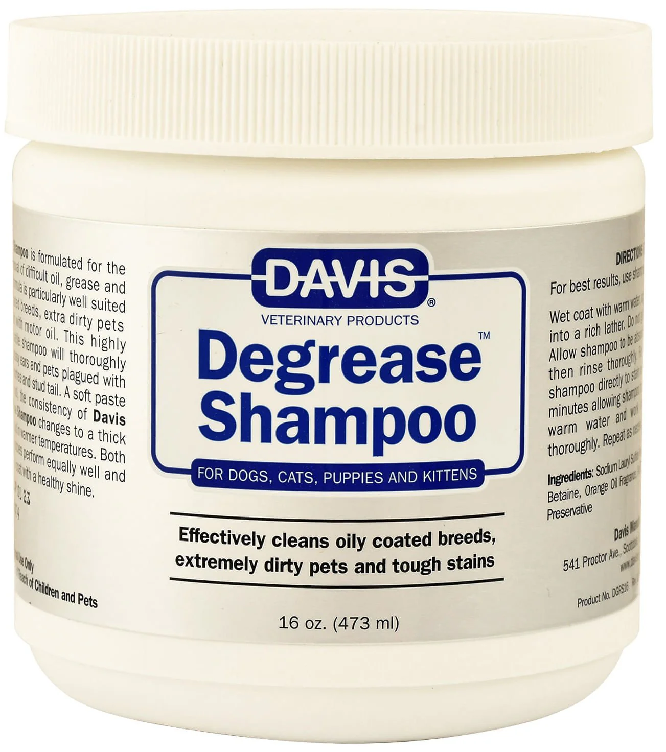 Davis Degrease Dog & Cat Shampoo for Oil, Grease & Heavy Dirt