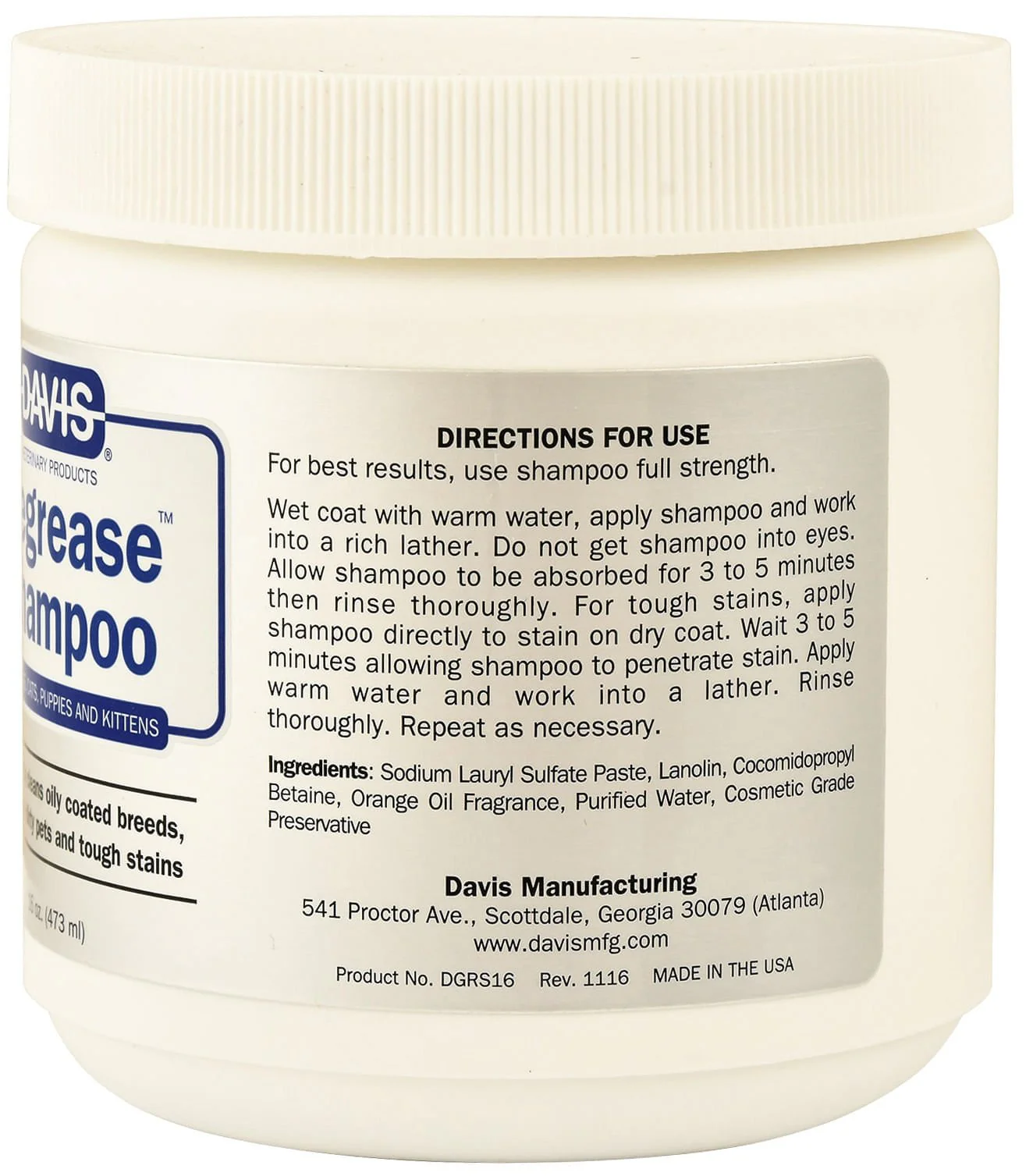 Davis Degrease Dog & Cat Shampoo for Oil, Grease & Heavy Dirt - Image 2