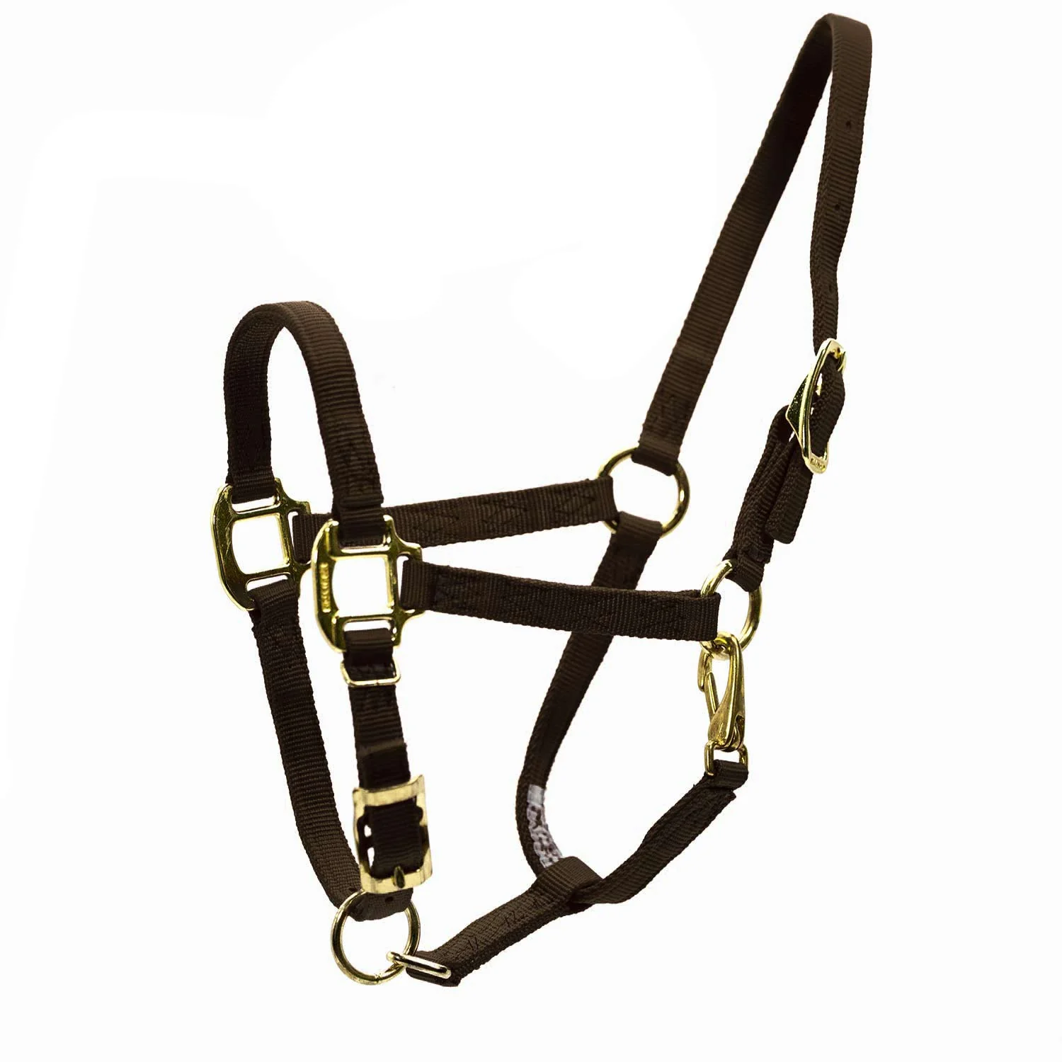 3/4" Adjustable Nylon Horse Chin Halter with Throat Snap with Brass Hardware - Image 5