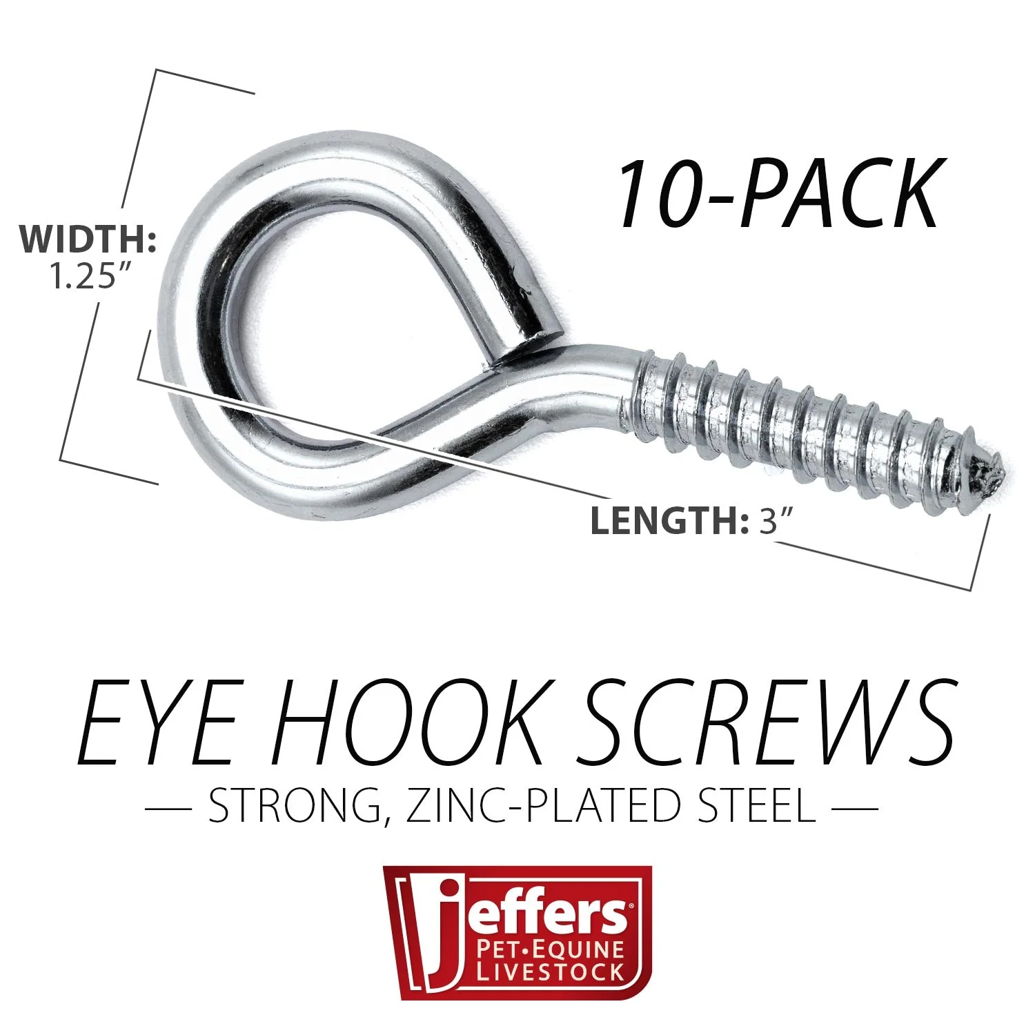 Jeffers Steel Wire Eye Hook Screws for Barn & Stable, 10 Pack - Image 3