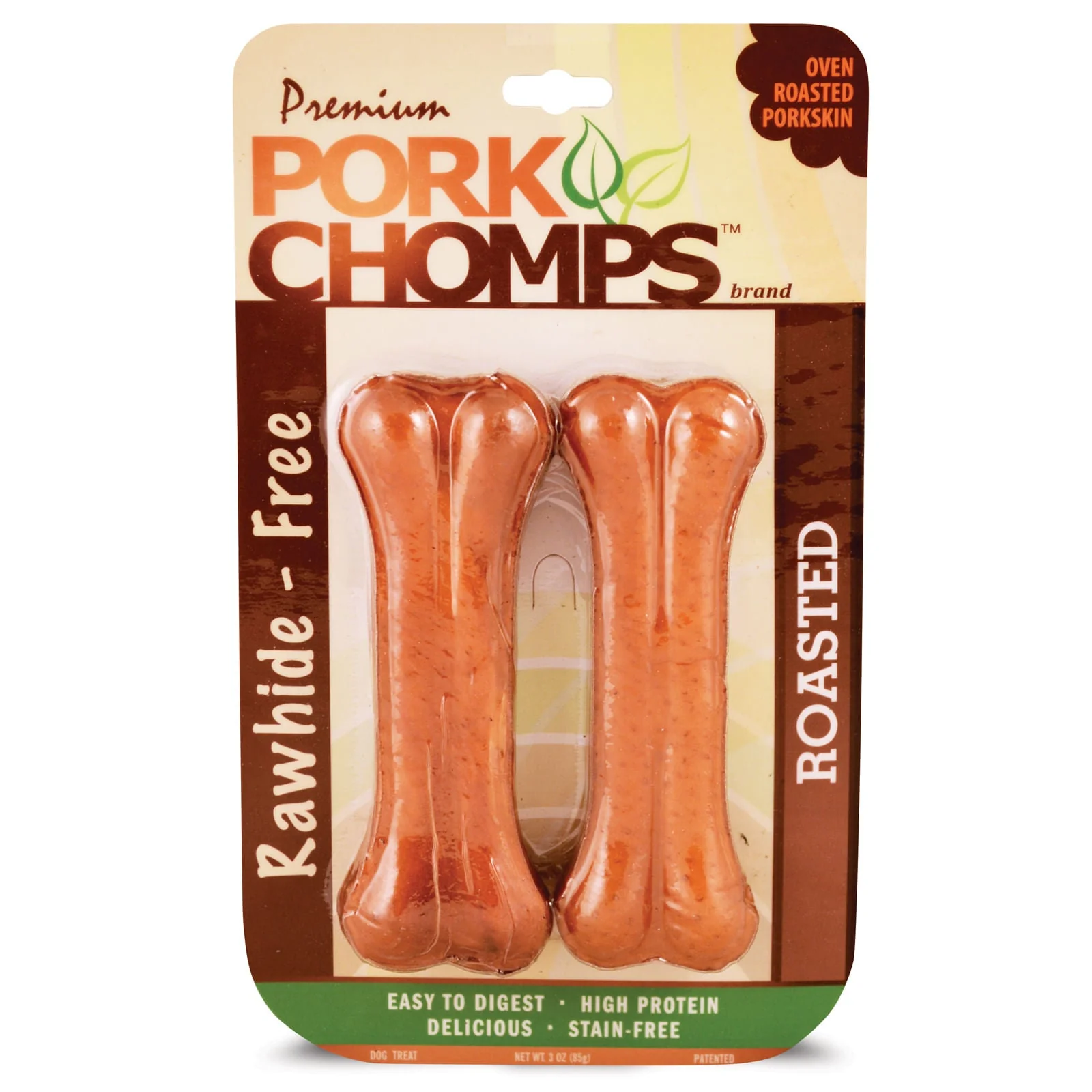 Pork Chomps Roasted Pressed Pork Skin Dog Chew Bone - Rawhide Free