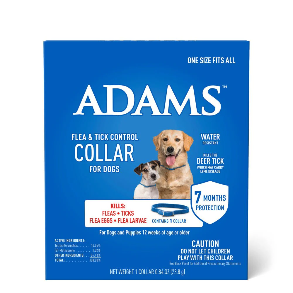 ADAMS Flea & Tick Control Collar for Dogs, 7-Month Protection, Adjustable One Size Collar Fits All