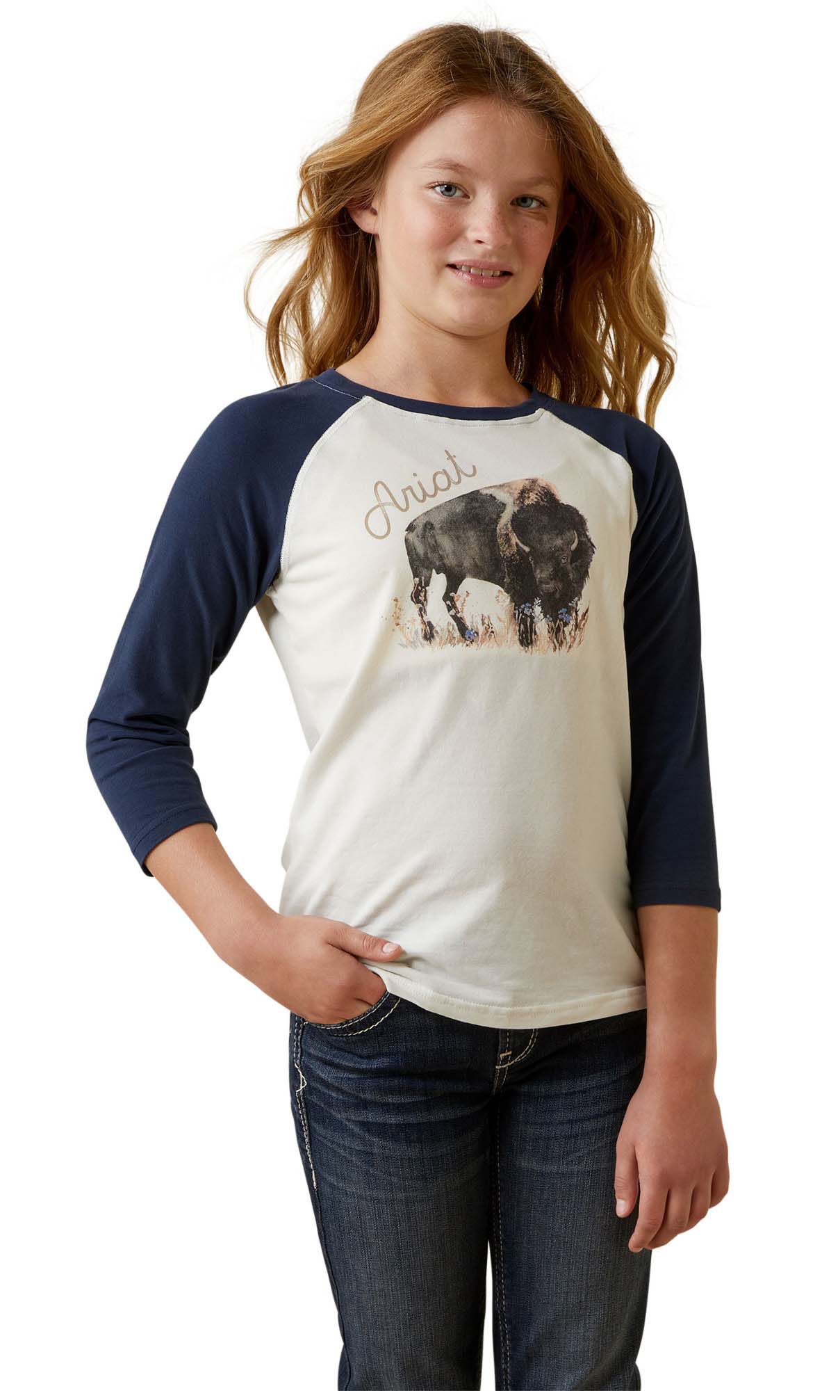 Ariat Girl's Painted Buffalo Raglan T-Shirt - Image 5