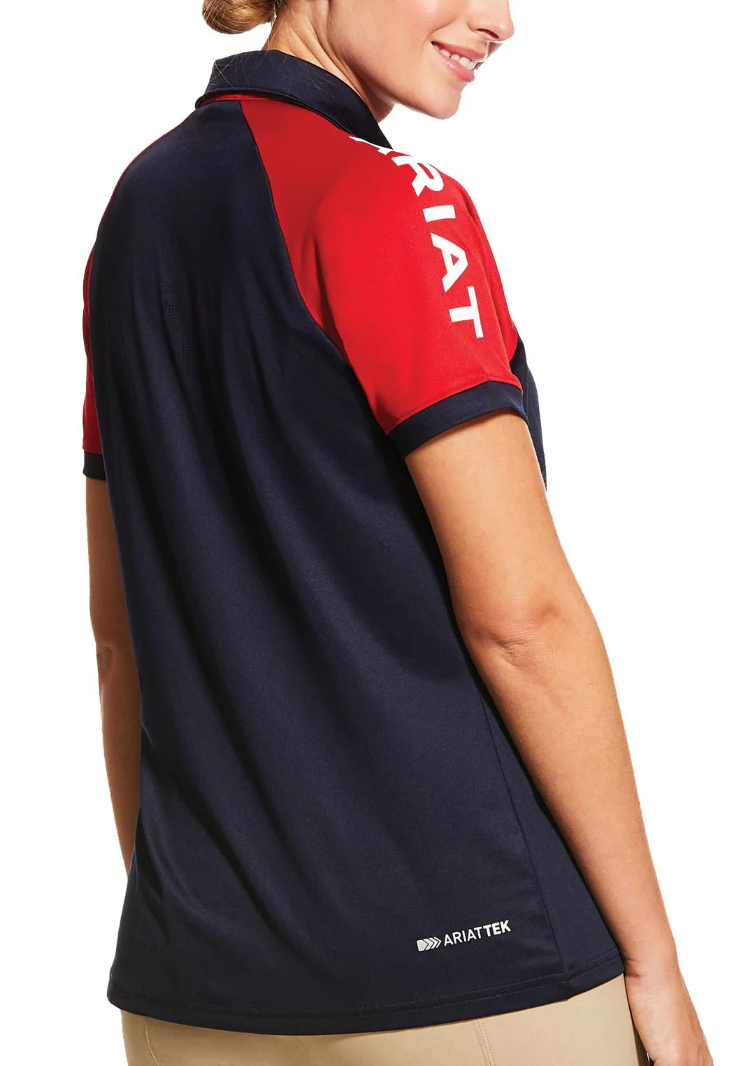 Ariat Women's Team 3.0 Short Sleeve Polo Shirt, Navy/Red - Image 2