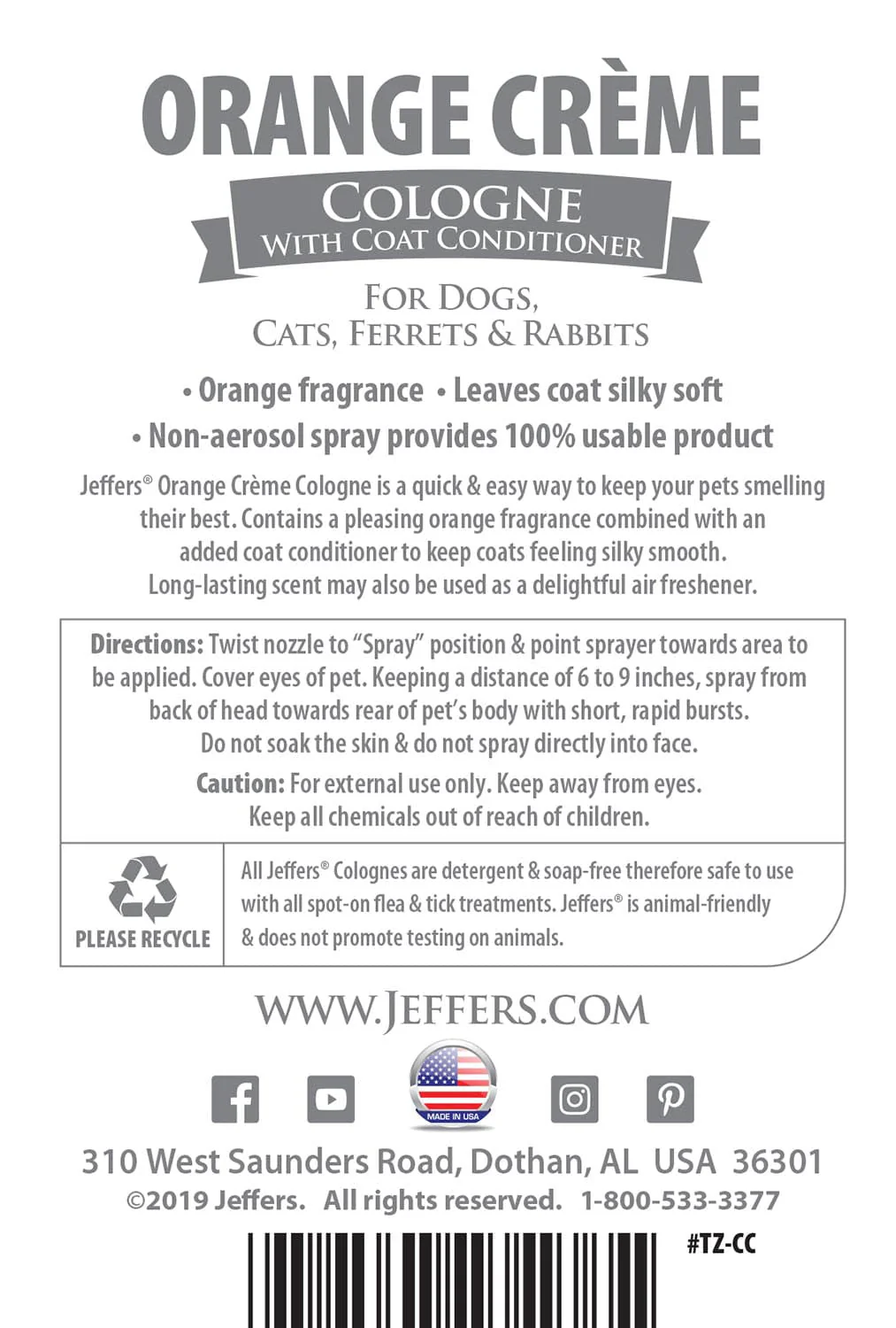 Jeffers Pet Colognes with Coat Conditioner, 16 oz Spray - Image 8