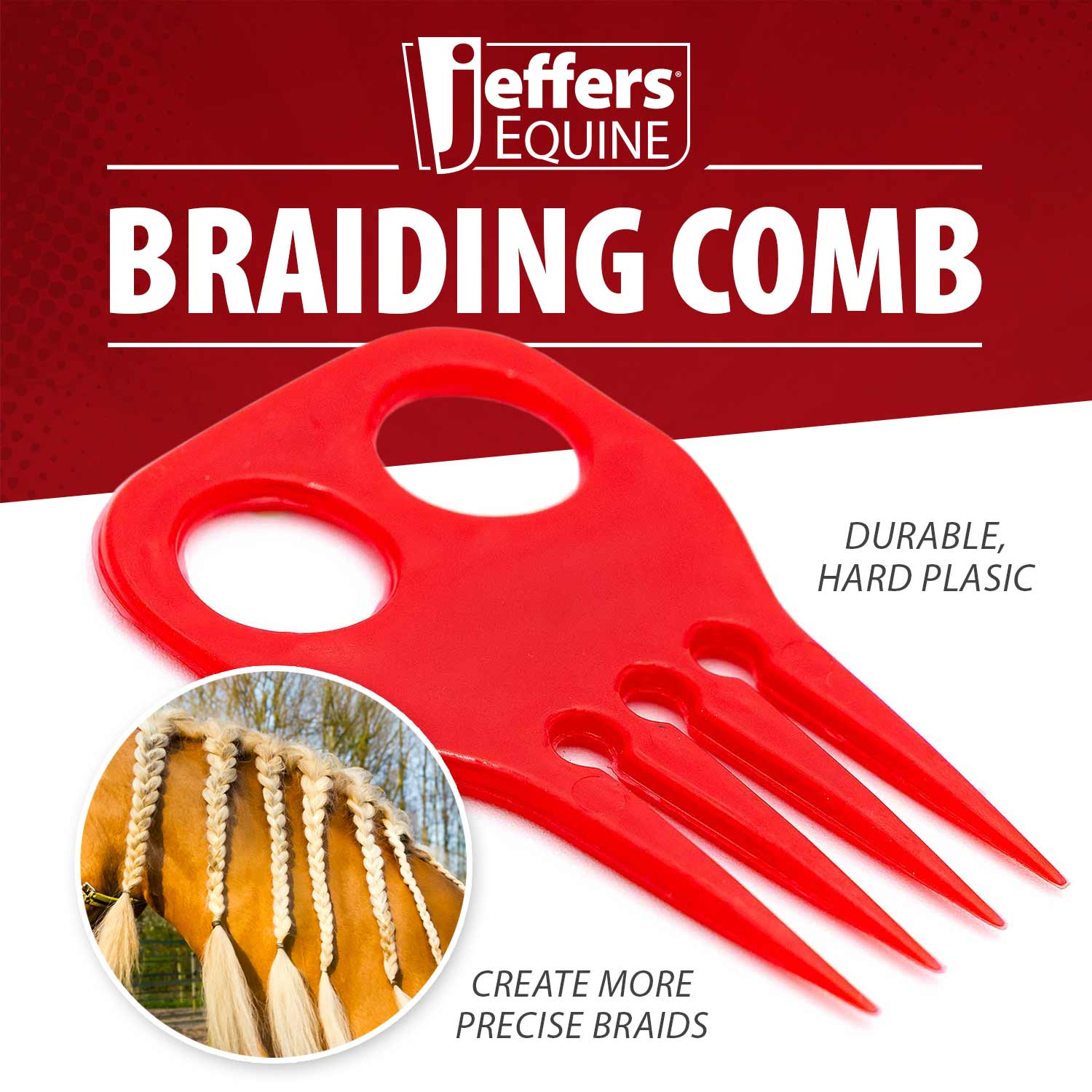 Jeffers Horse Braiding Comb – Durable Plastic Mane Braiding and Banding Tool - Image 2