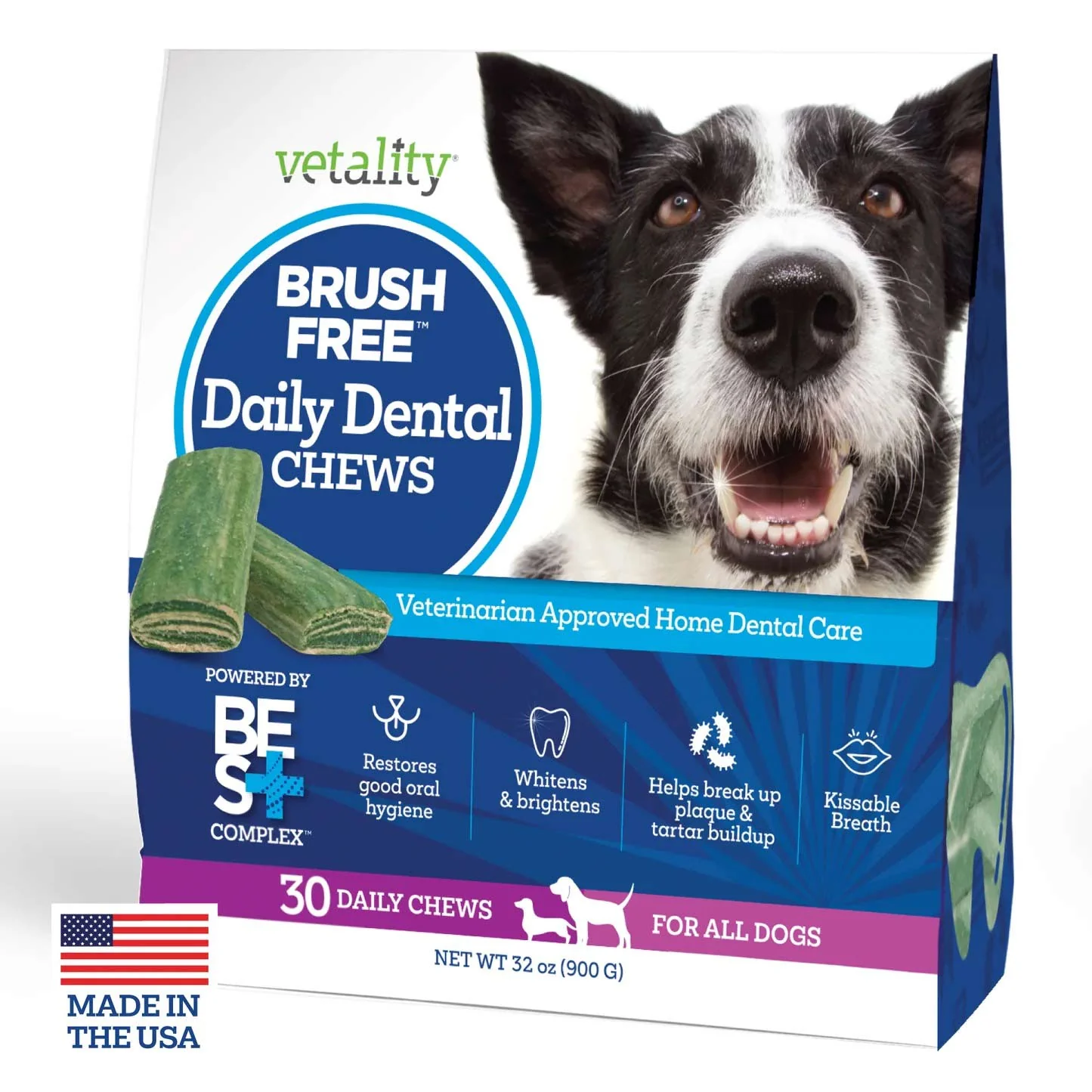 Vetality Brush Free Daily Dental Chews for Dogs, Plaque & Tartar Control, Fresh Breath - Image 10