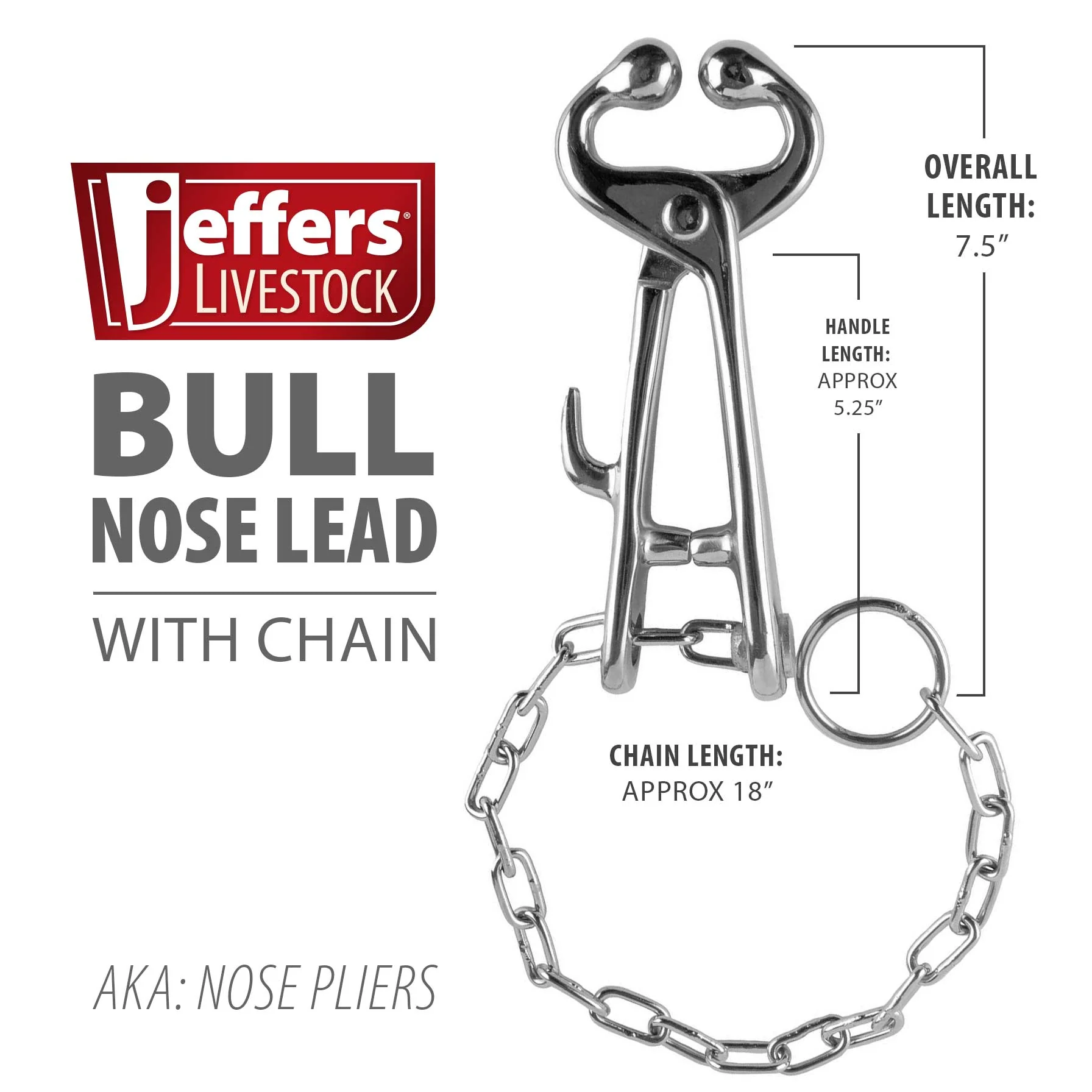 Jeffers Bull Nose Lead (Cow Nose Pliers) with Chain - Image 2