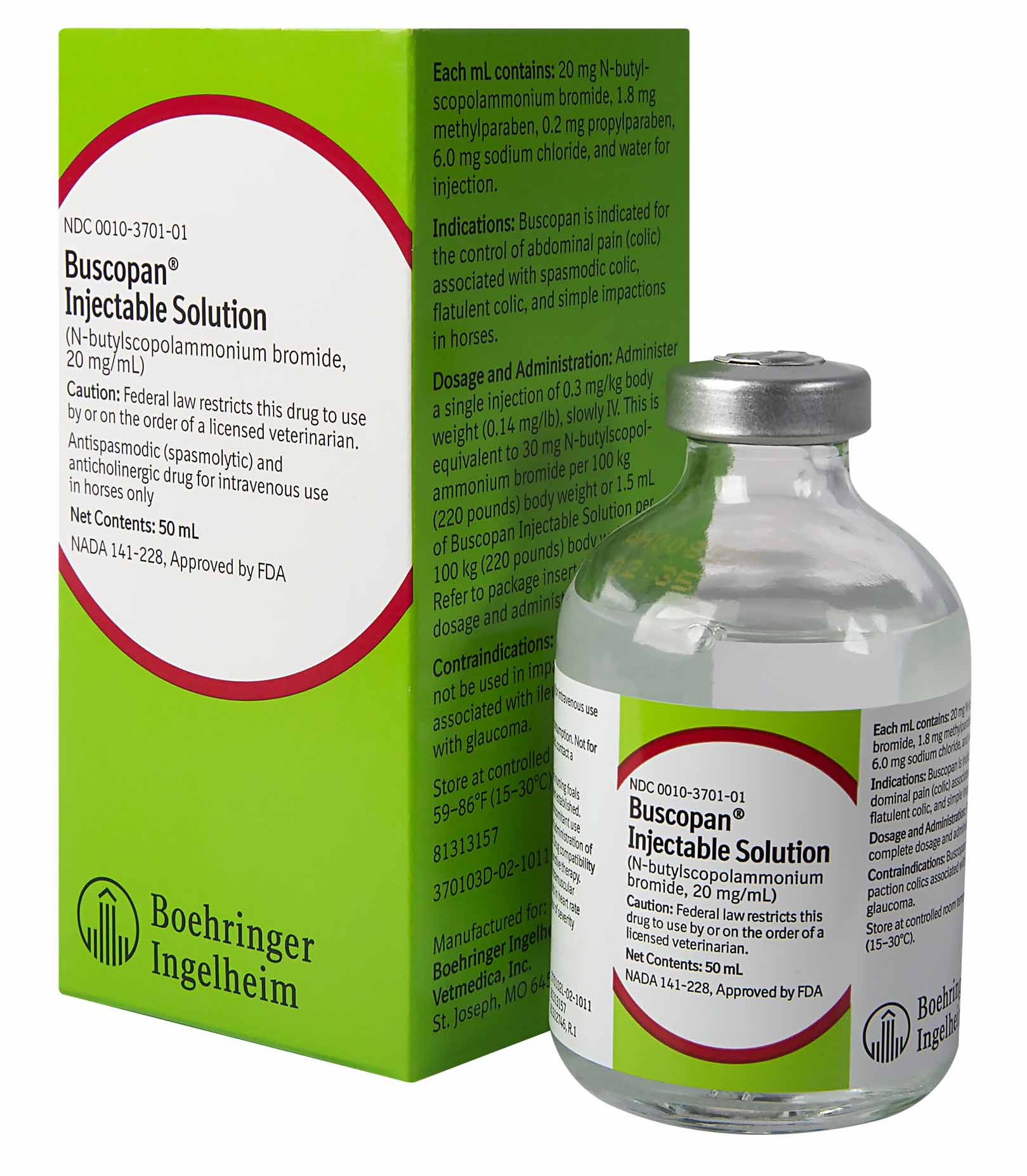 Rx Buscopan Injectable Solution for Horses, 50 mL