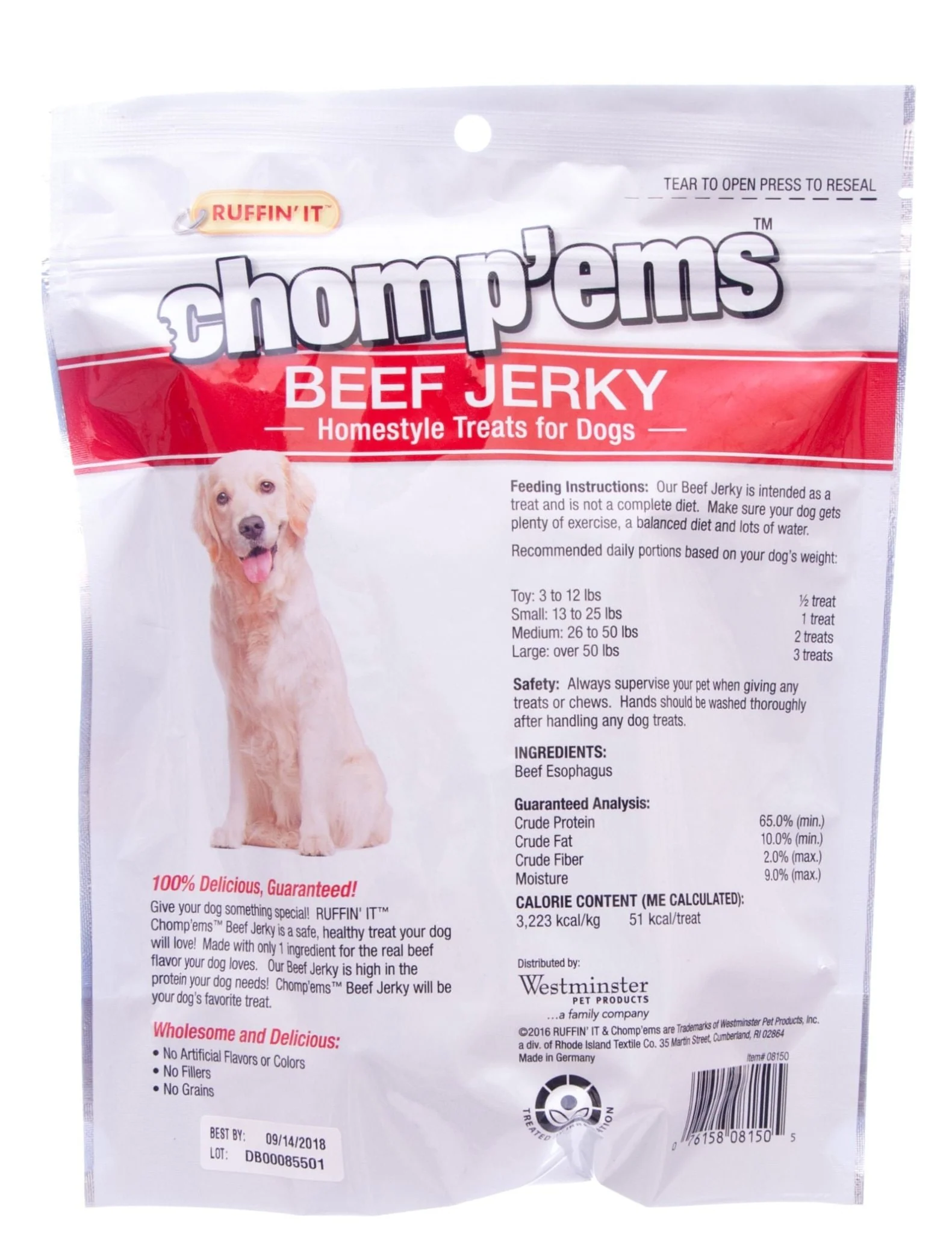 Chomp'ems Beef Jerky Dog Treats, 8 oz - Image 2