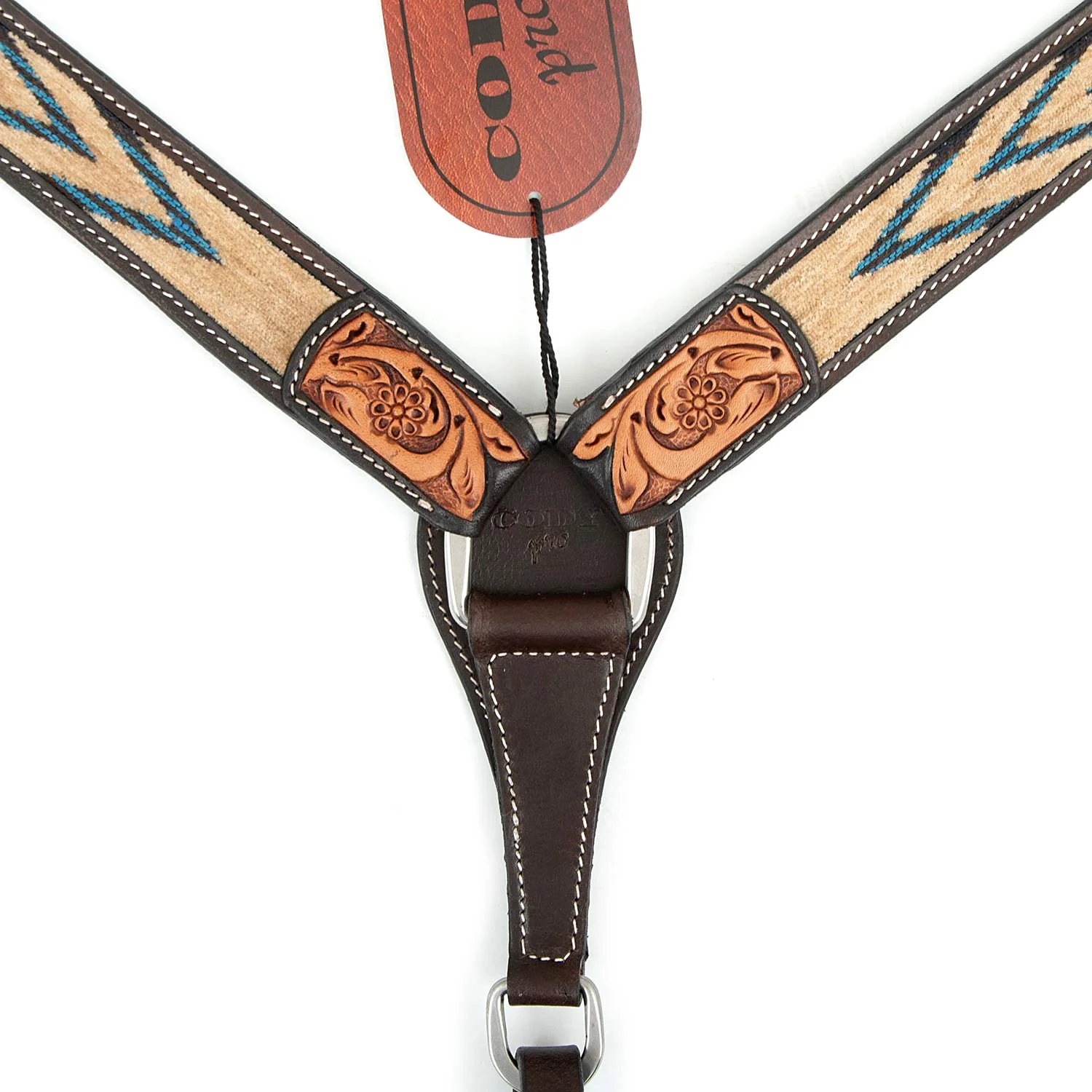 Cody Pro Blue & Beige Inlay Breast Collar with Floral Tooling - Image 2
