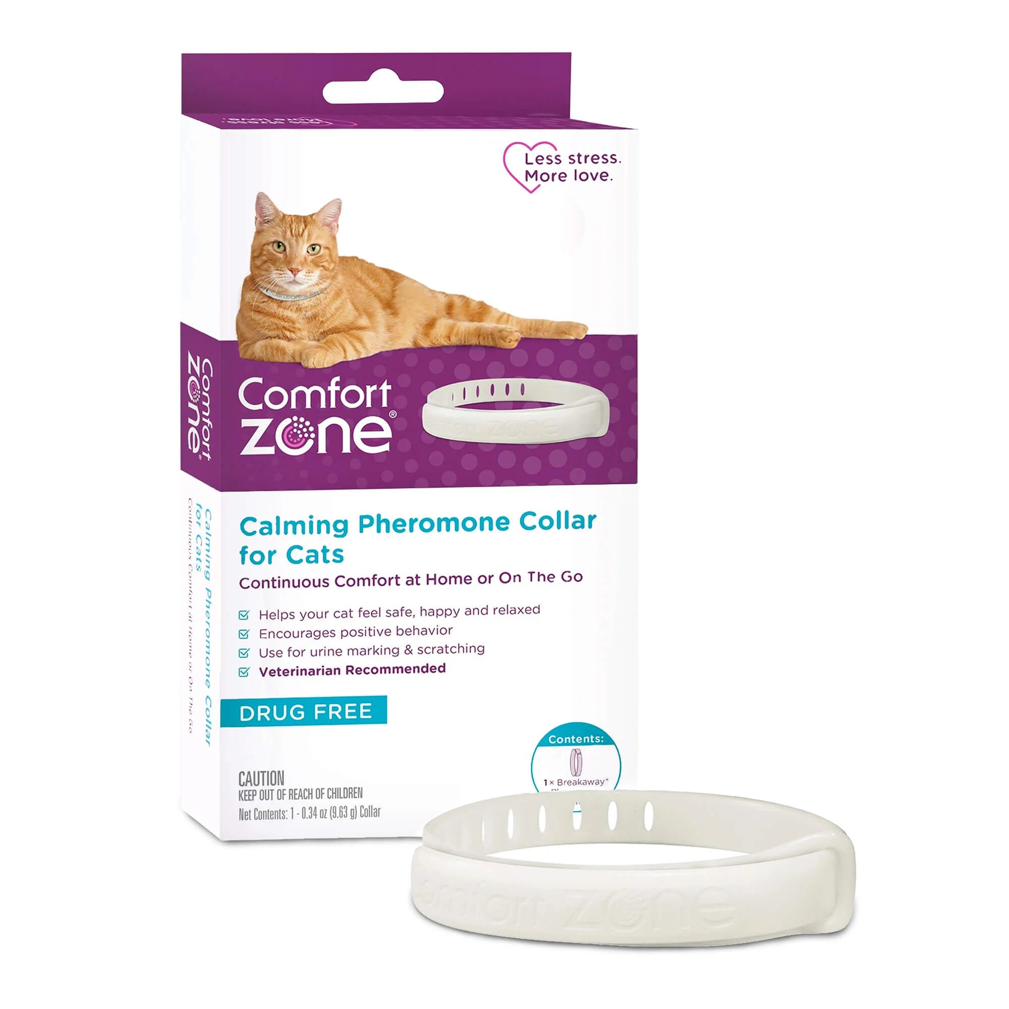 Comfort Zone Cat Calming Pheromone Collar, Anxiety & Stress Relief Aid, Breakaway Design, White - Image 7