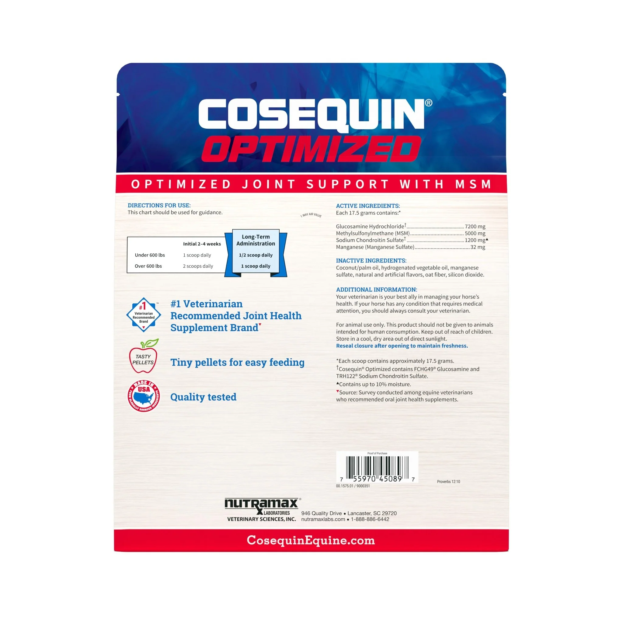 Nutramax Cosequin Optimized Pellets with MSM Joint Health Supplement for Horses, 1400 Grams - Image 2