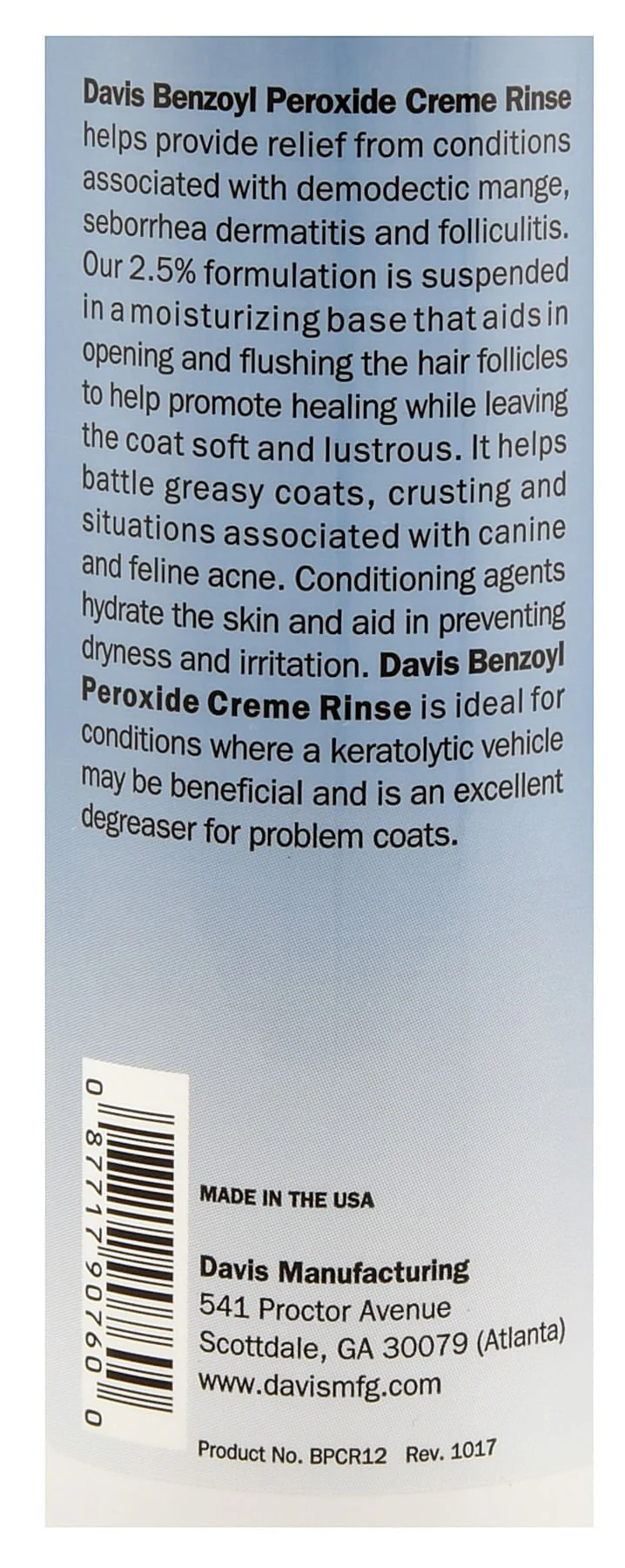 Davis 2.5% Benzoyl Peroxide Crème Rinse for Dogs & Cats - Image 3