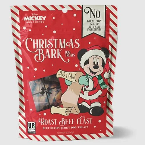Disney Christmas Bark Jerky Dog Treats, 5 oz Roast Beef, Turkey & Pineapple Flavors, Grain-Free, Healthy Soft Holiday Treats, Made in USA