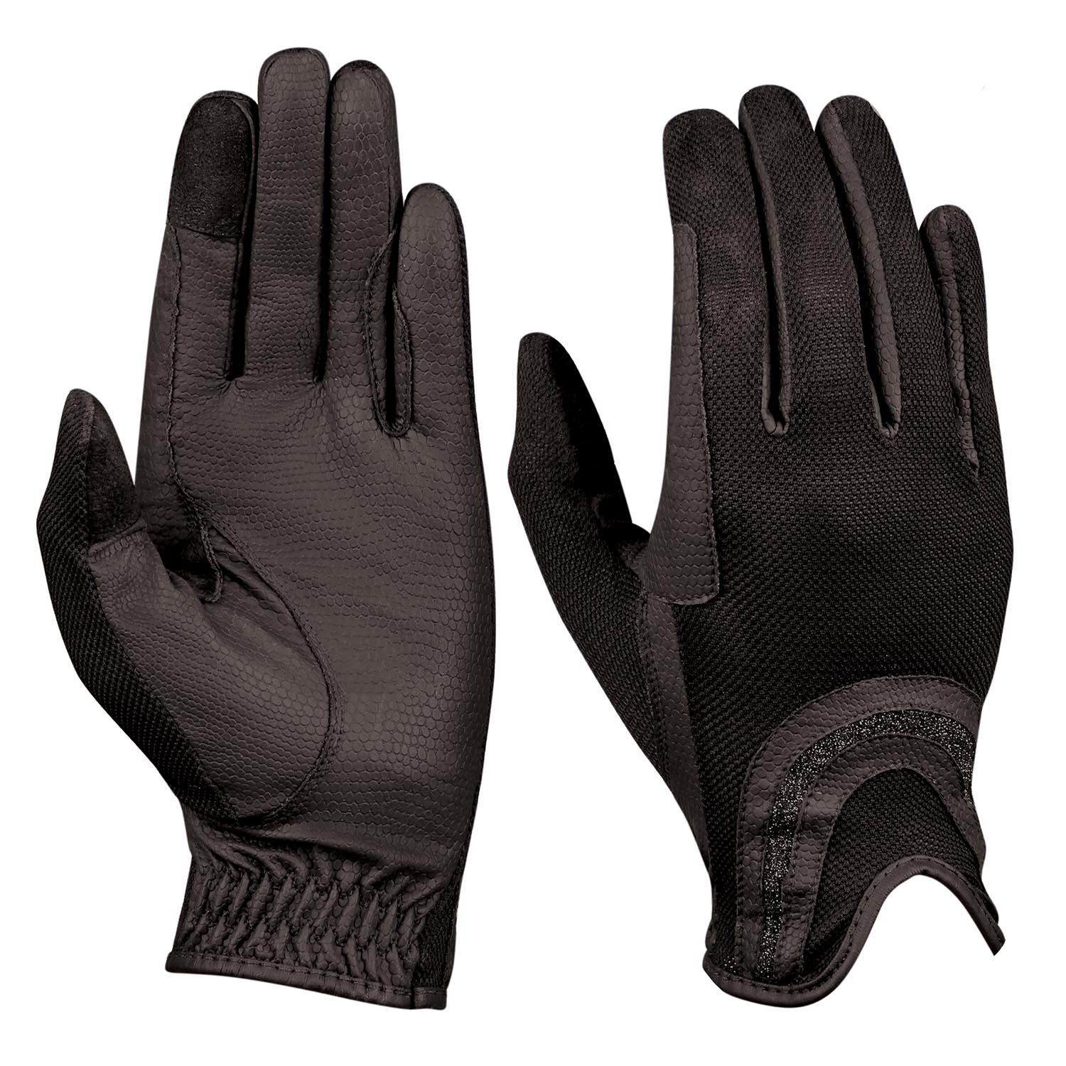 Dublin Pull On Glitter Mesh Back Equestrian Riding Gloves