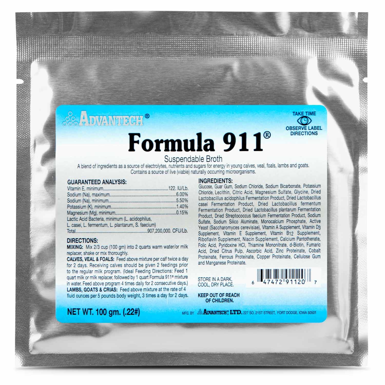 Formula 911 Suspendable Broth (100 gram Packet) Oral Rehydration Powder for Livestock