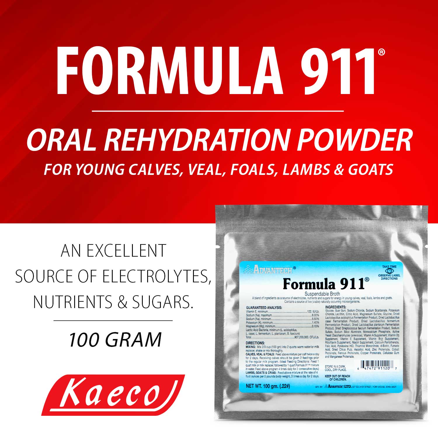 Formula 911 Suspendable Broth (100 gram Packet) Oral Rehydration Powder for Livestock - Image 2