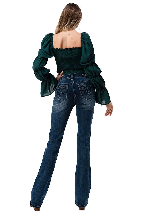 Grace in LA Women's Western 3D Aztec Mid Rise Bootcut Jeans - Image 2