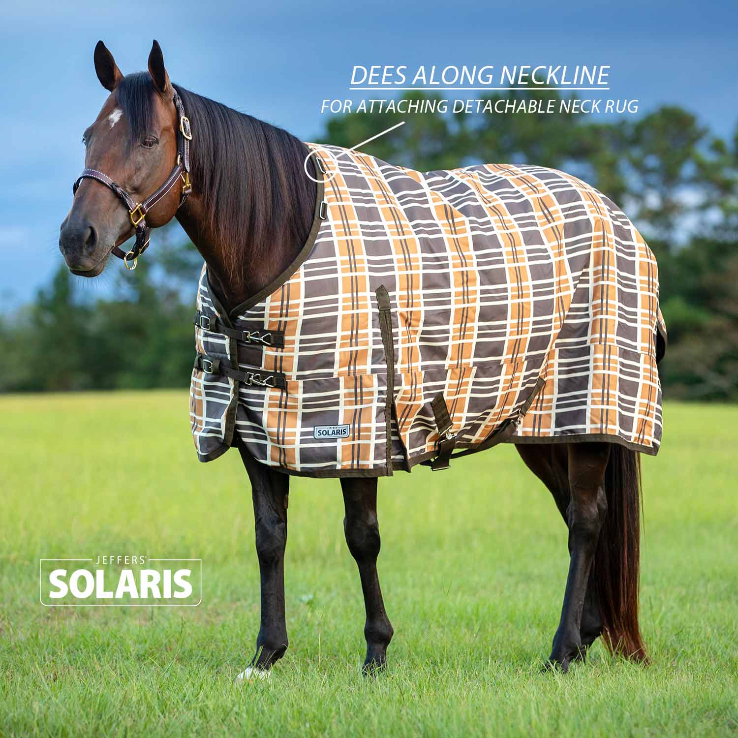 Jeffers Solaris Horse Turnout Blanket with Neck Rug, 1200D, Medium Weight 240g Fill, Brown & Cream Plaid - Image 4