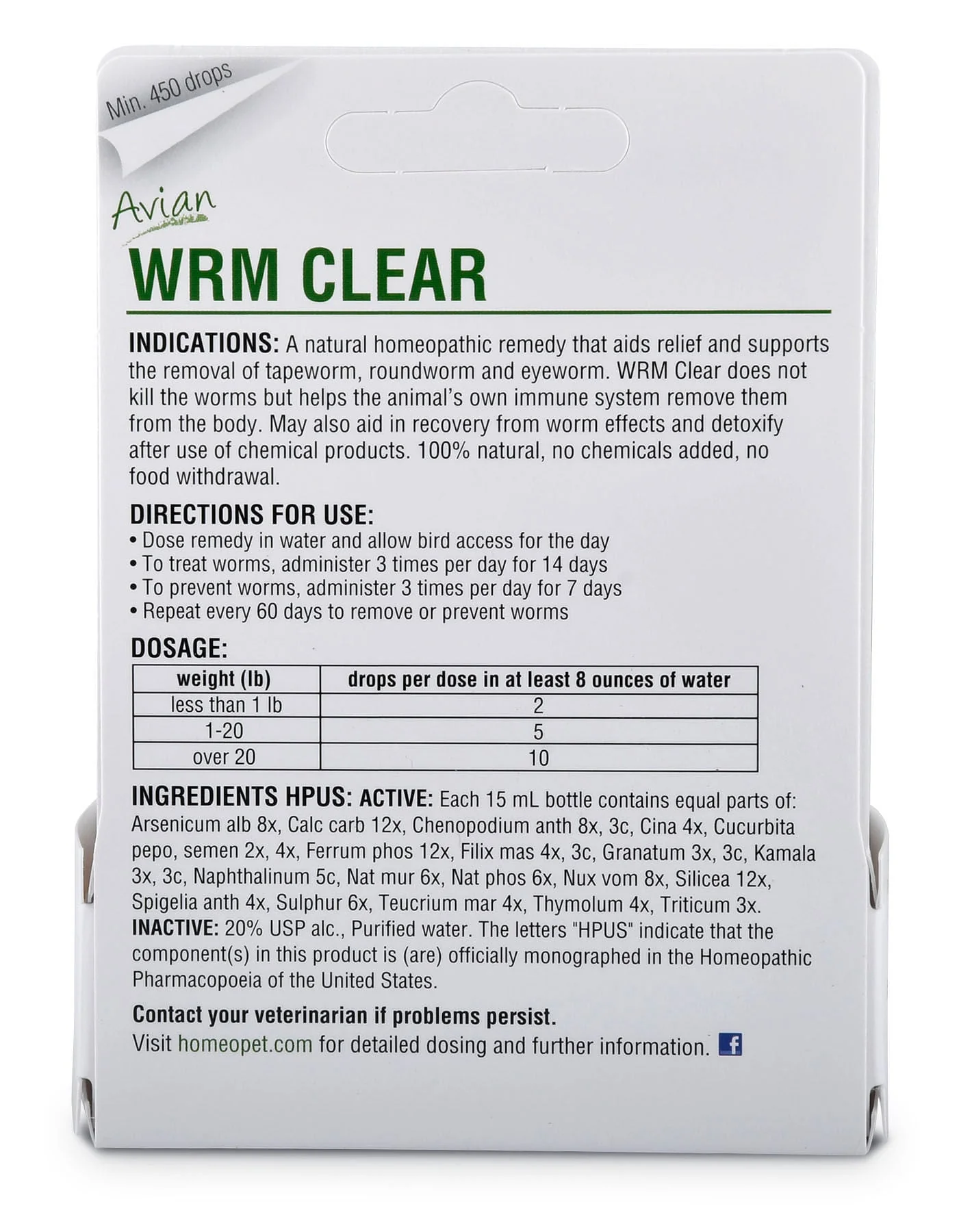 HomeoVet Avian Wrm Clear Poultry Dewormer, 15 mL - Image 2