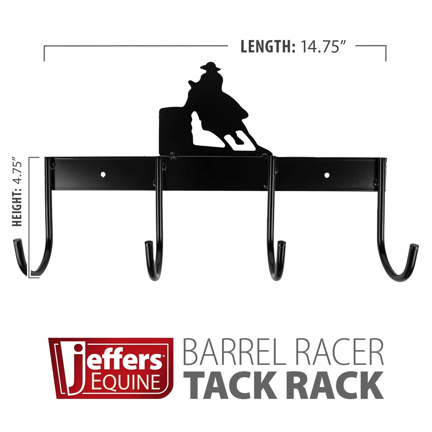 Jeffers Wall Mount 4-Hook Horse Tack Rack, Barrel Racer or Horse Silhouette - Image 2