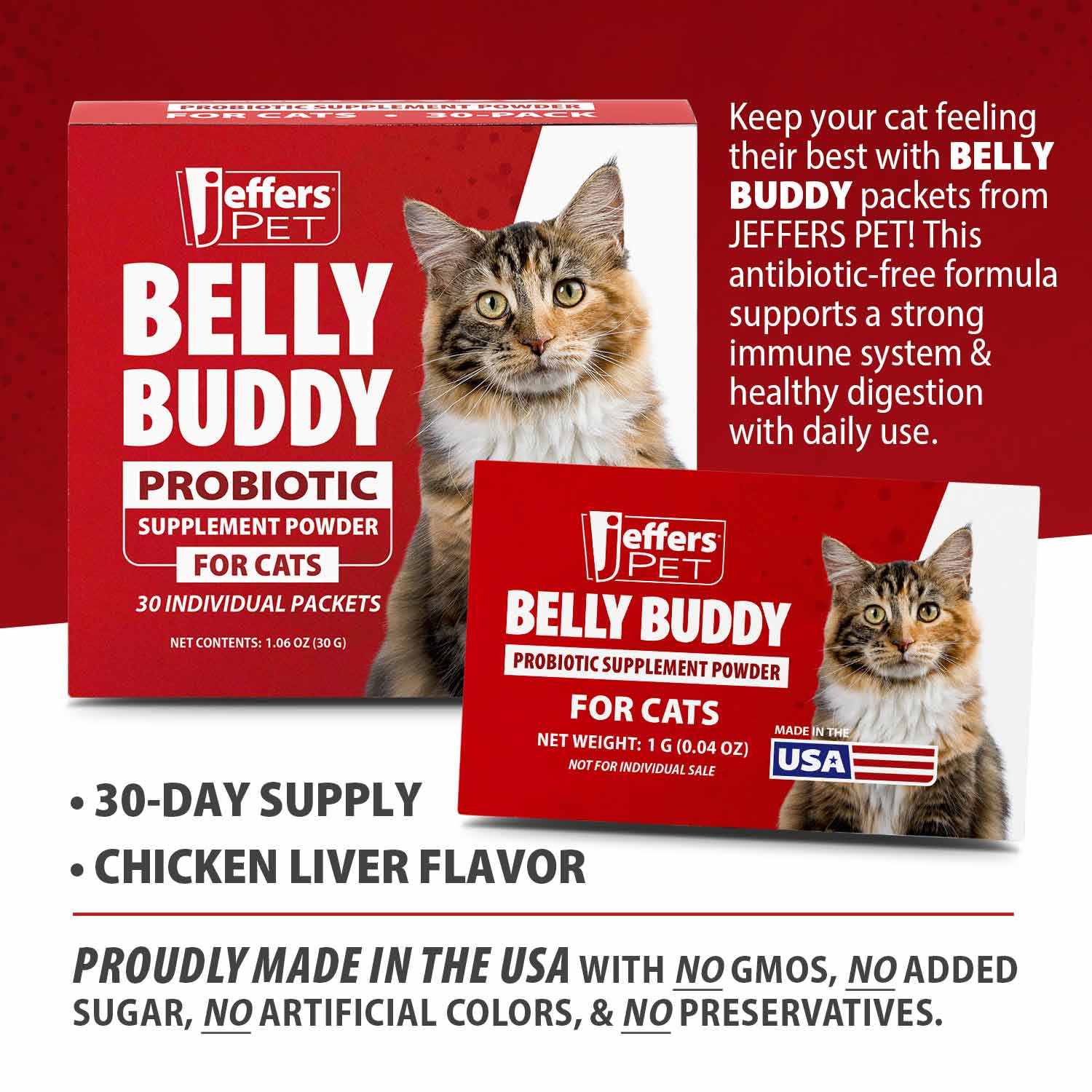 Jeffers BELLY BUDDY Probiotic Supplement Packets for Cats – Multi-Strain Digestive & Immune Support - Image 3
