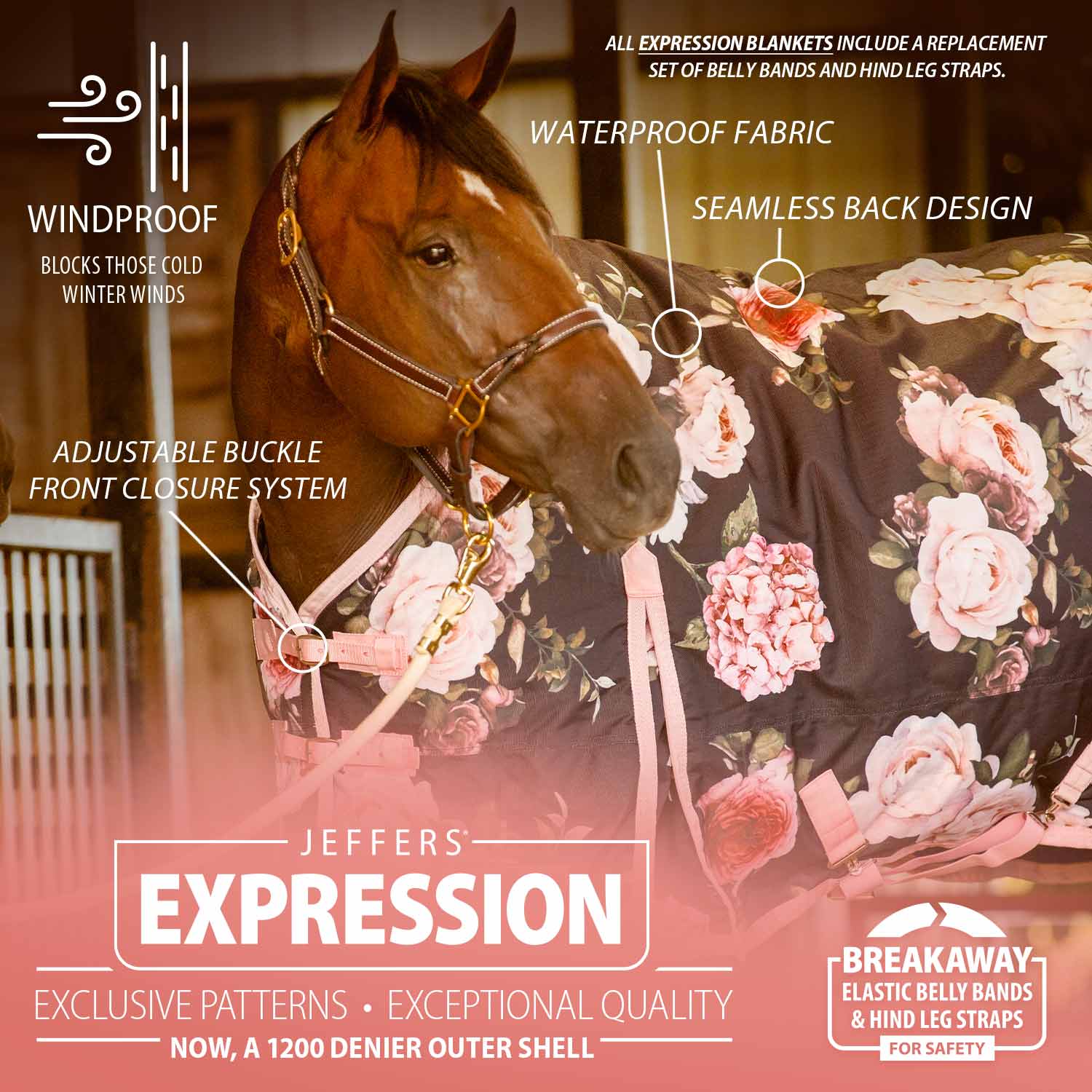 Jeffers Expression 1200 Denier Standard Neck Turnout Horse Blanket, 240 Gram - Image 8