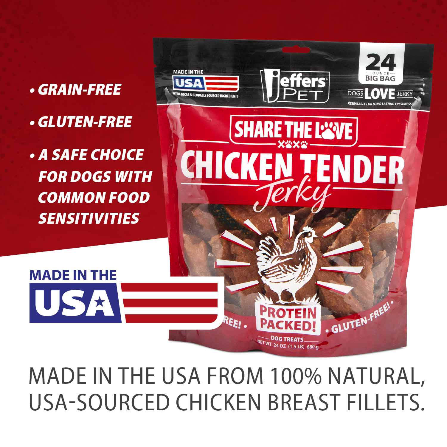 Jeffers Chicken Jerky Healthy Dog Treats, 24 oz - 100% Natural, Grain-free, Gluten-free, Made in USA - Image 4