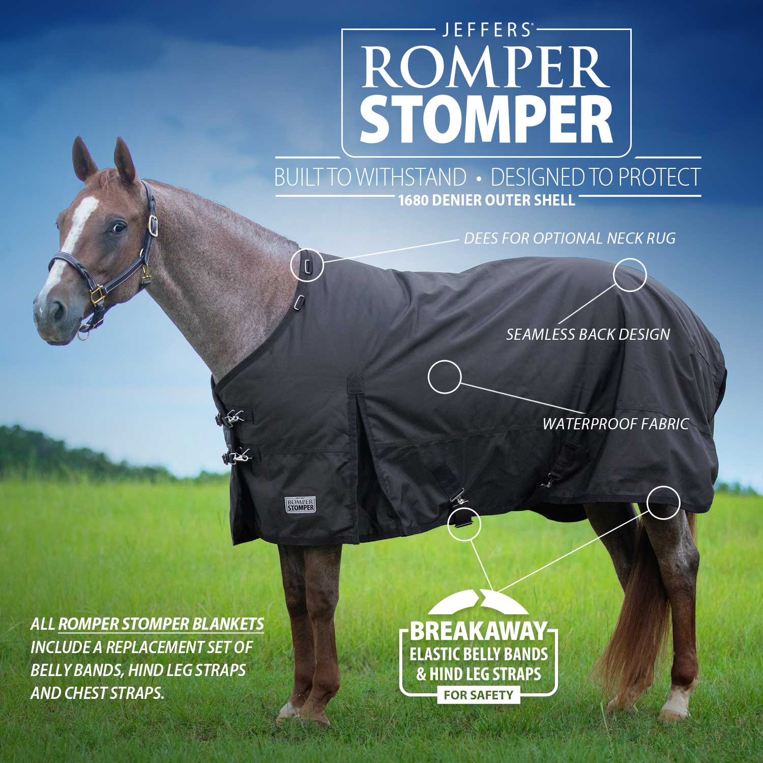 Jeffers Romper Stomper Horse Turnout Sheet, 1680 Denier, 0 Gram - Image 2