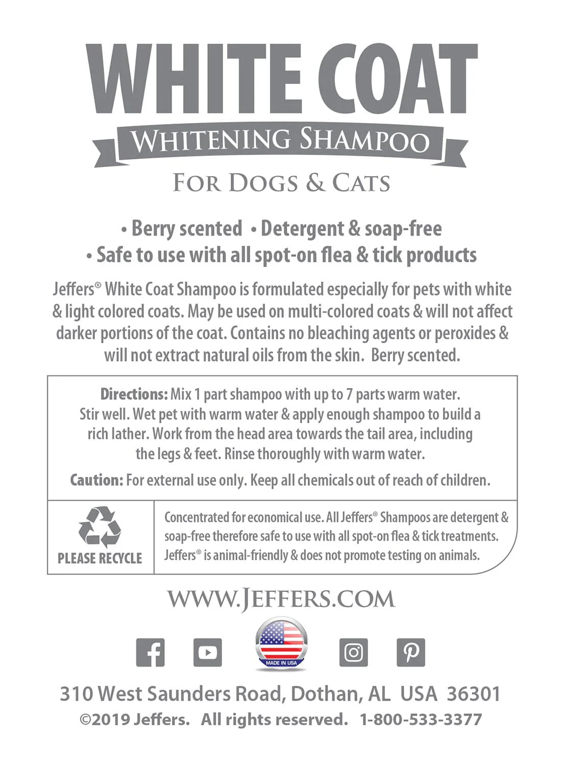 Jeffers Pet White Coat Whitening Dog & Cat Shampoo - Image 6