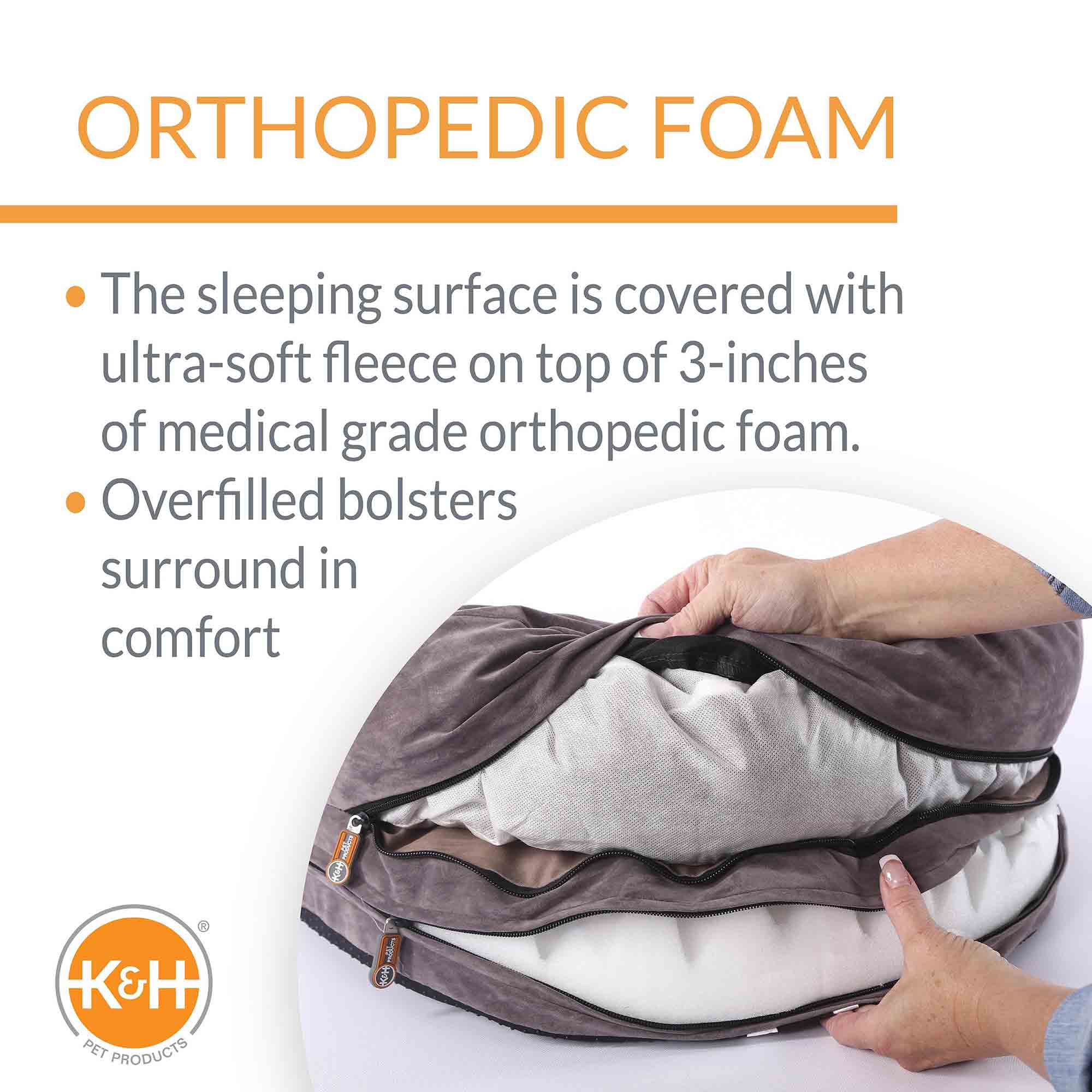 K&H Pet Products Orthopedic Bolster Sleeper Dog Bed, Gray, Medium, 30" - Image 3