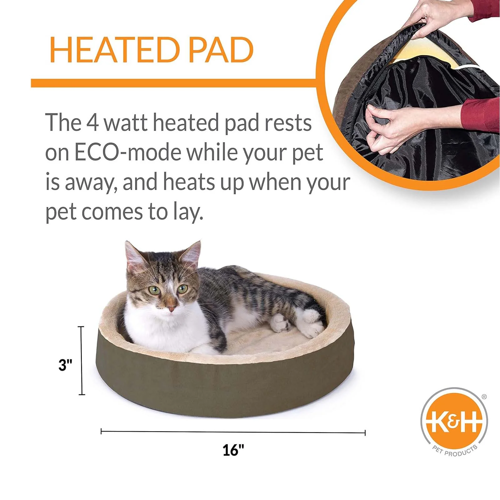 K&H Thermo-Kitty Cuddle Up Cat Bed – Indoor Heated Cat Bed with Low-Wall Design, Soft Foam Base & Removable Washable Cover - Image 2