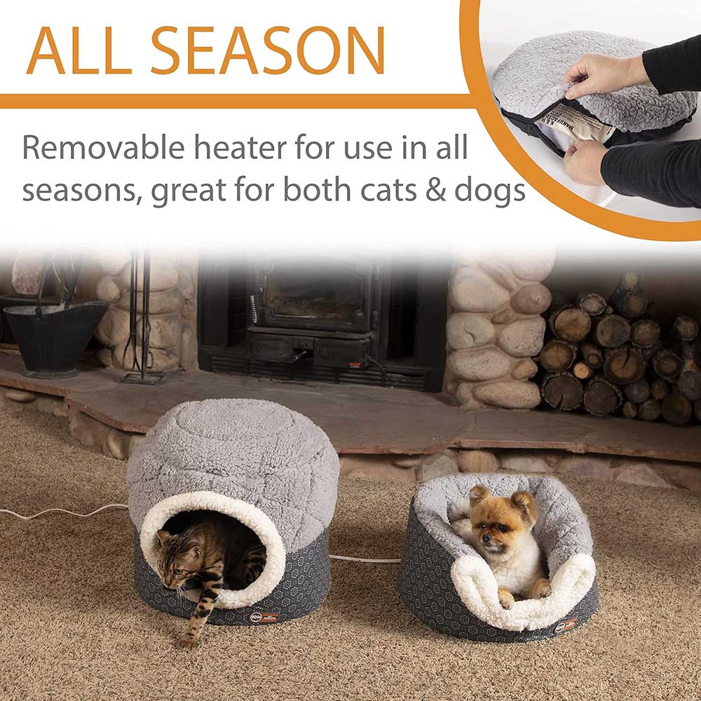 K&H Thermo-Pet Nest Heated Cat Bed – Soft Plush Indoor Cat Cave for Cats and Small Dogs, Machine Washable - Image 3