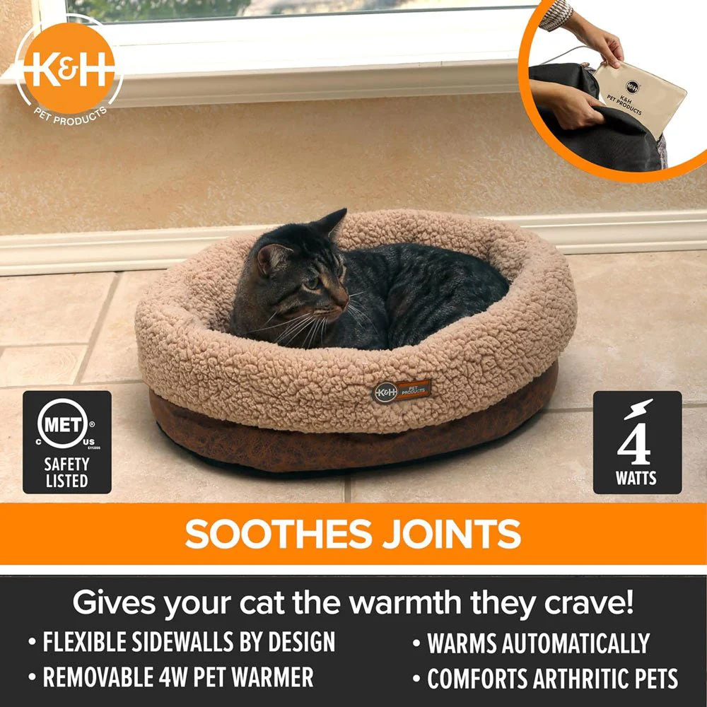K&H Thermo-Snuggle Cup Bomber Heated Cat Bed – Plush, Indoor, Removable Heater, Machine Washable, Cozy Nesting Bed - Image 4