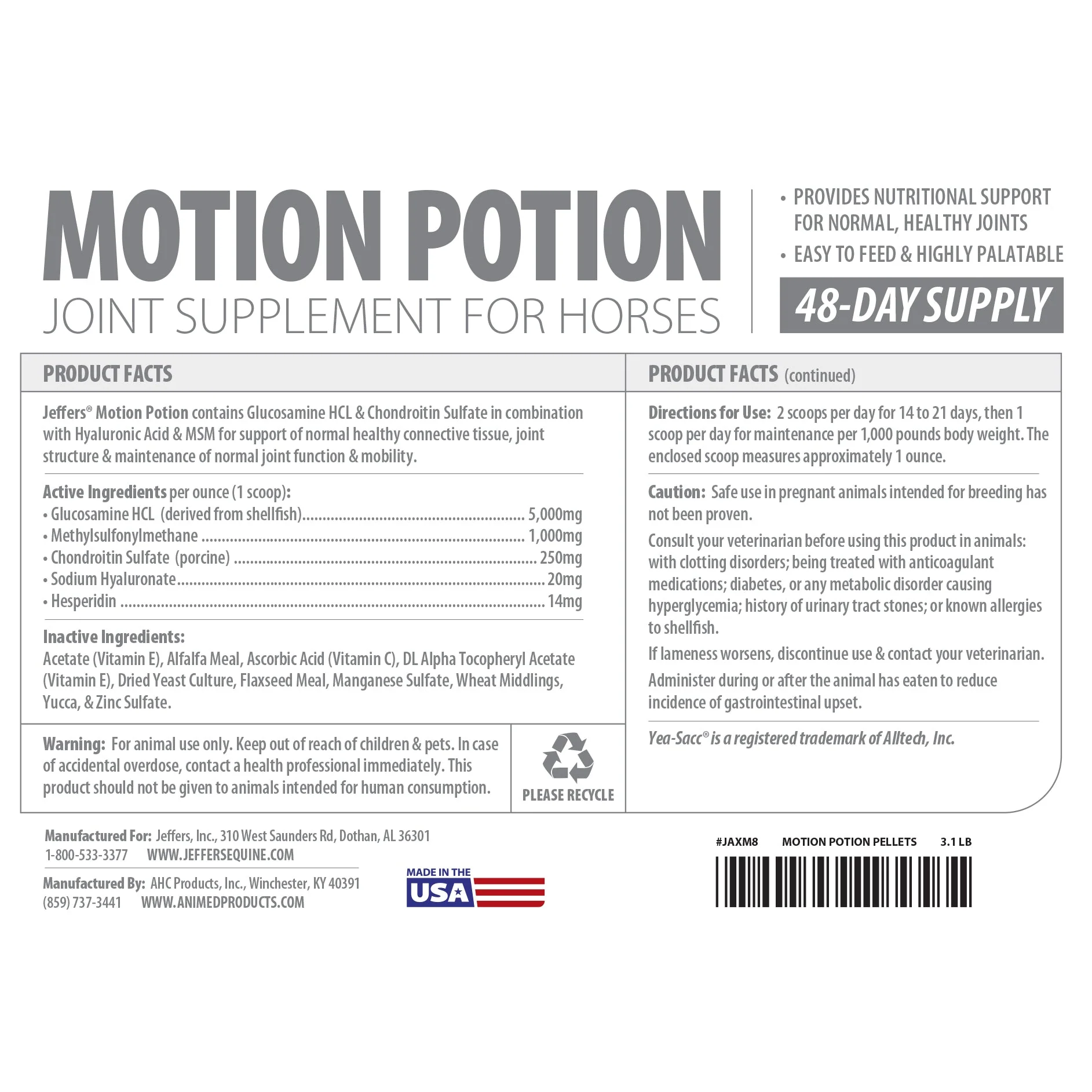 Jeffers Motion Potion Joint Supplement Pellets for Horses - Image 5