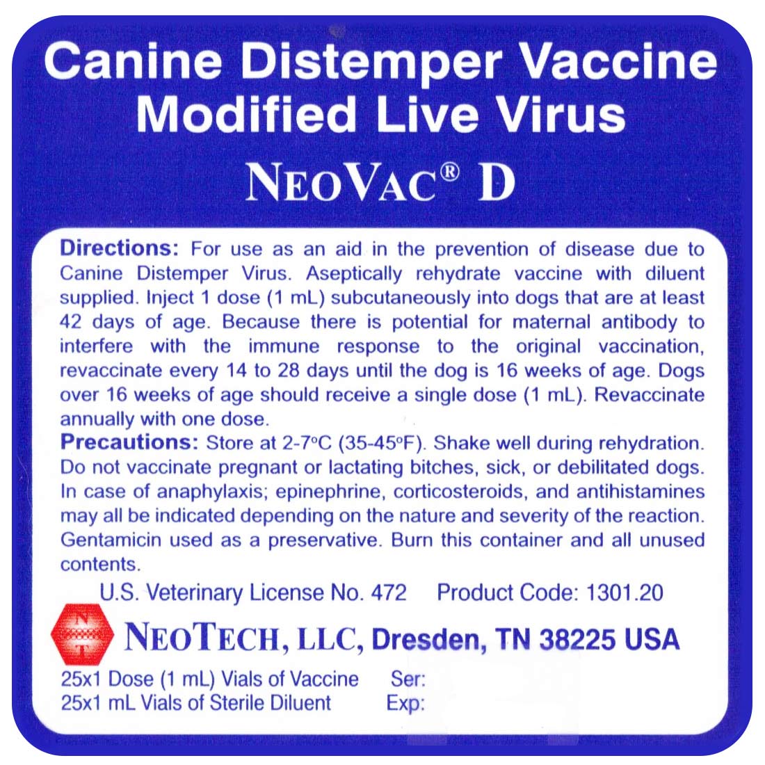 NeoVac D Dog Vaccine (25 x 1ml) - Image 2