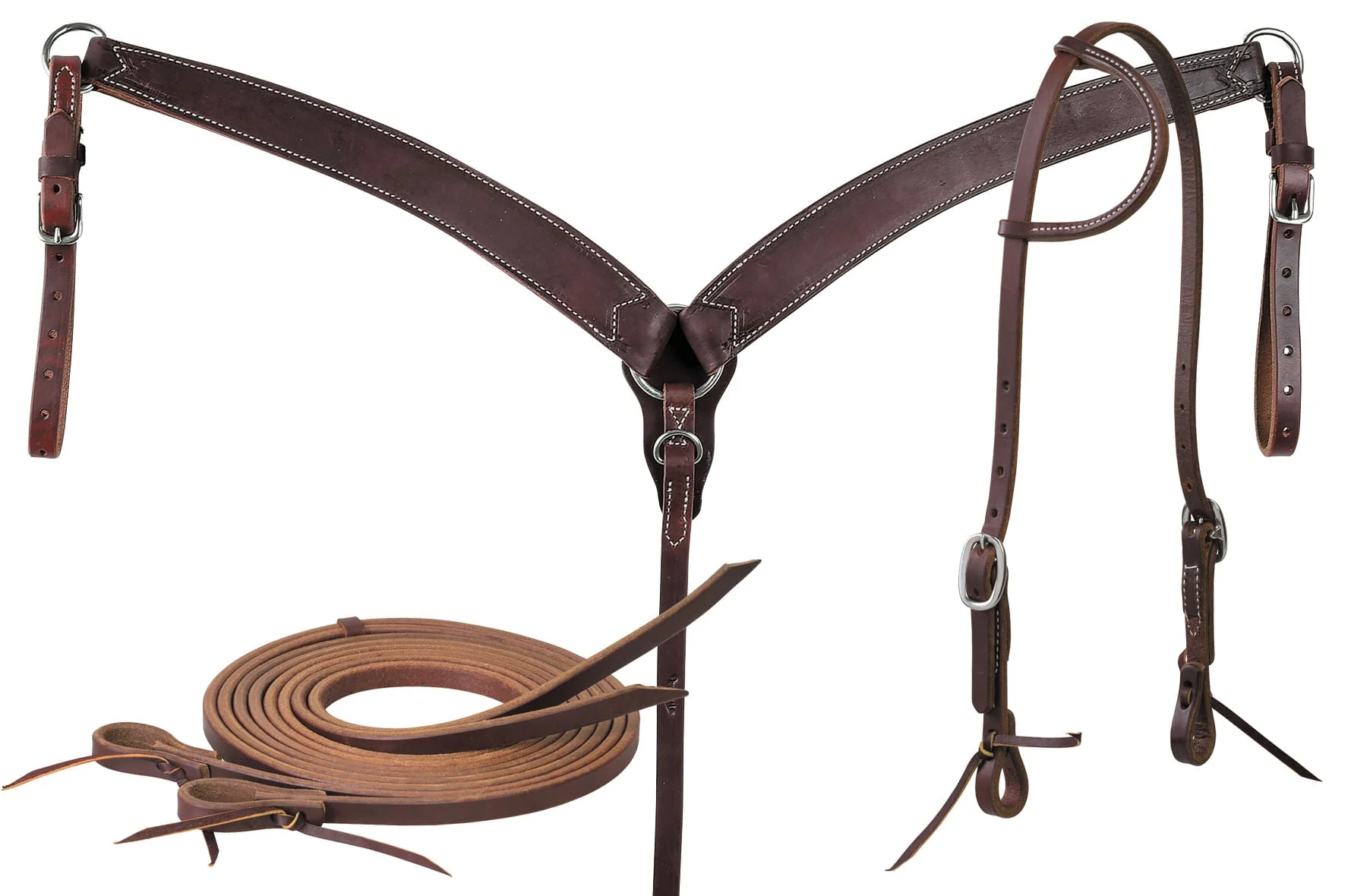 Oiled Harness Leather Tack Set with Sliding Ear Headstall Kit