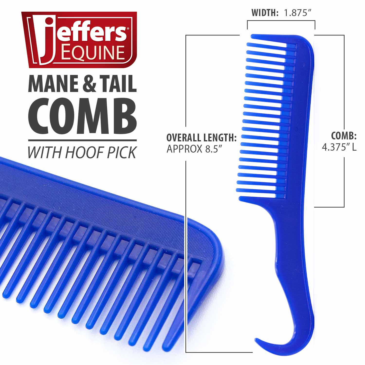 Jeffers Mane & Tail Comb with Hoof Pick for Horses - Image 3