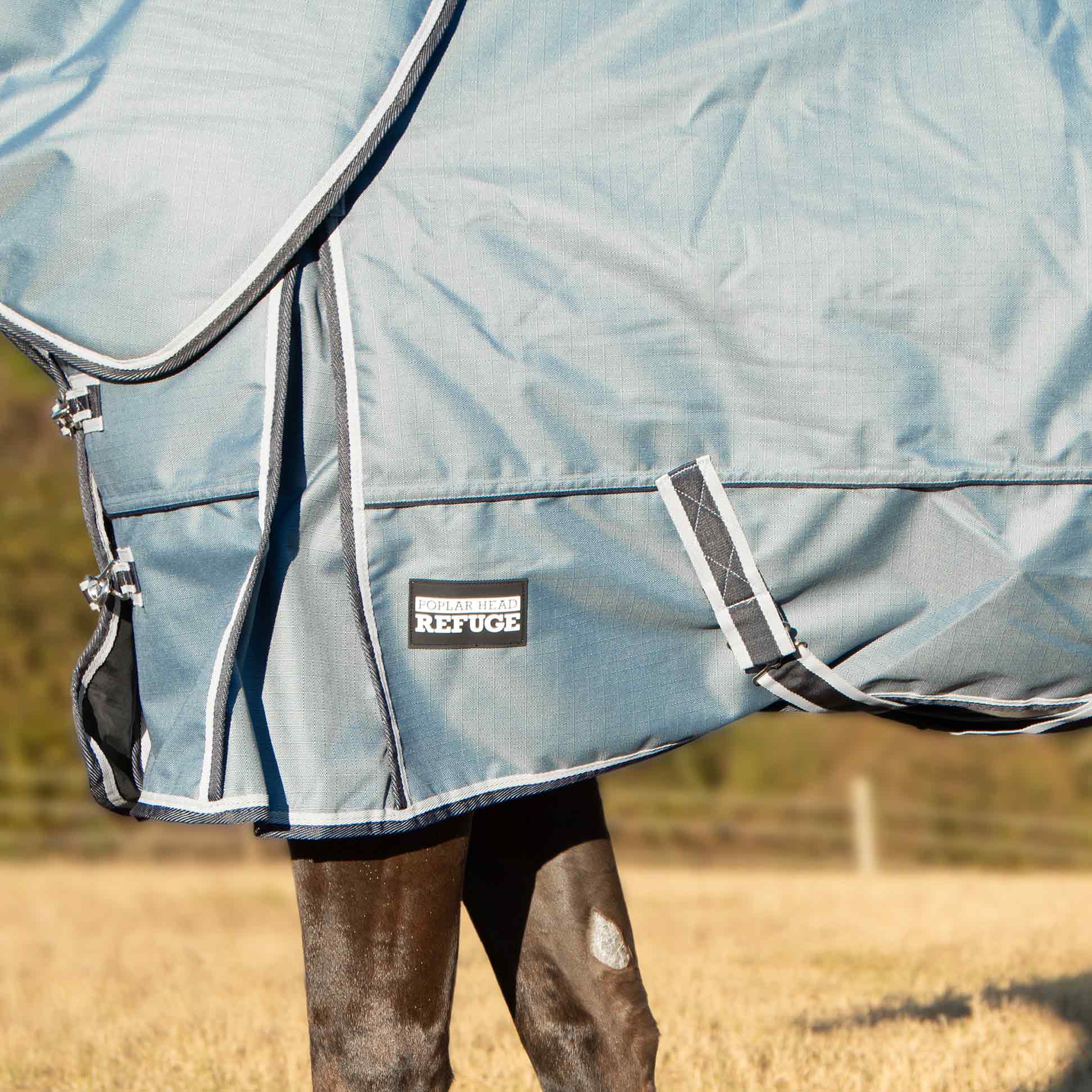 Jeffers Poplar Head "Refuge" 1200 Denier Turnout Blanket with Detachable Neck, 240 Gram, Hamilton Blue - Image 3