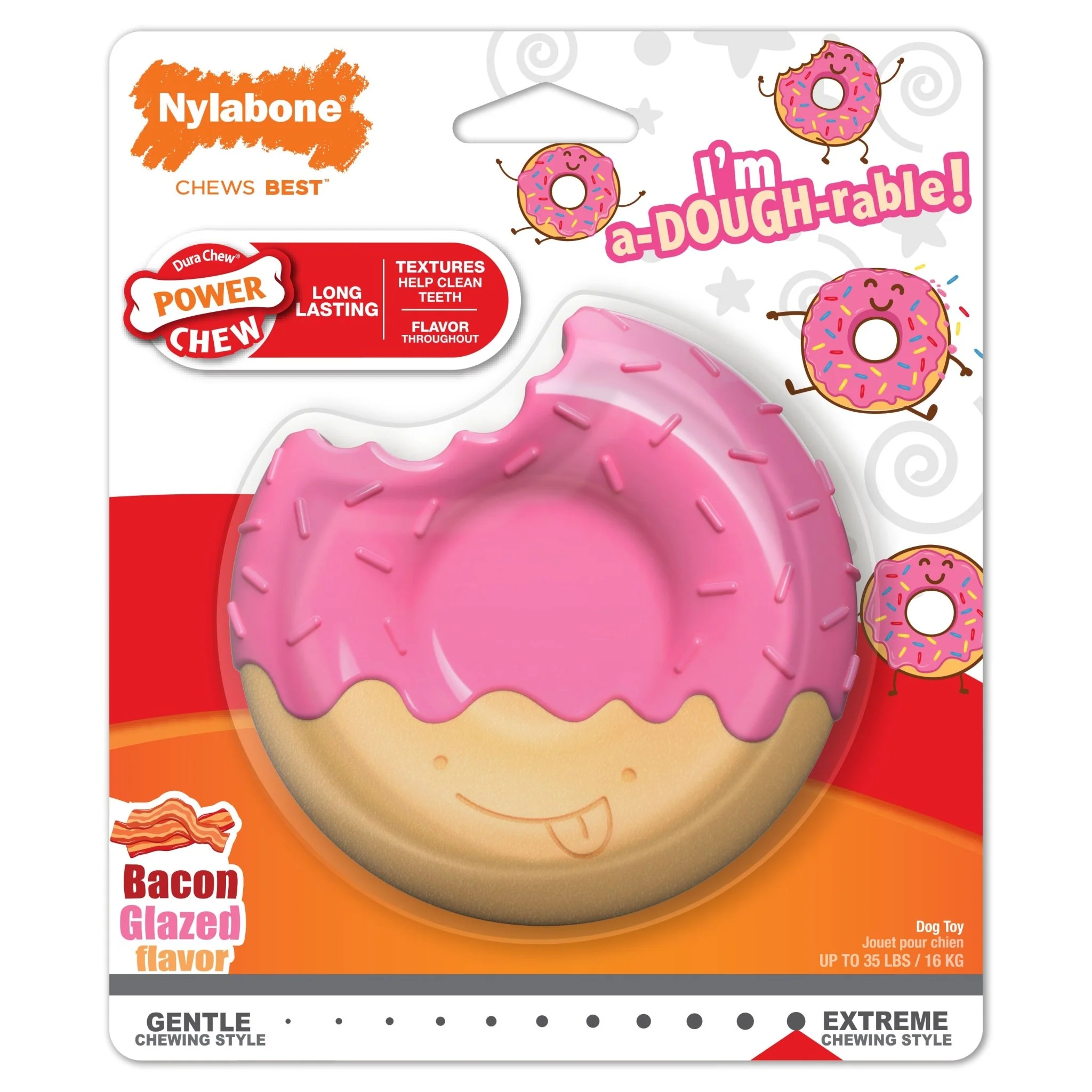Power Chew Donut Dog Toy, Bacon Glazed