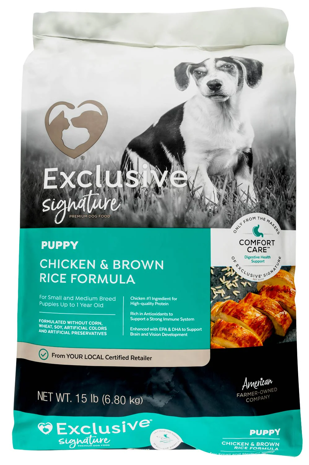 Purina Exclusive Signature Premium Small & Medium Breed Puppy Dry Dog Food, Chicken/Brown Rice