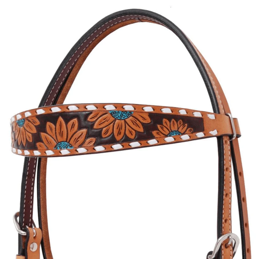 Rafter T Turquoise Sunflower Browband Headstall - Image 2