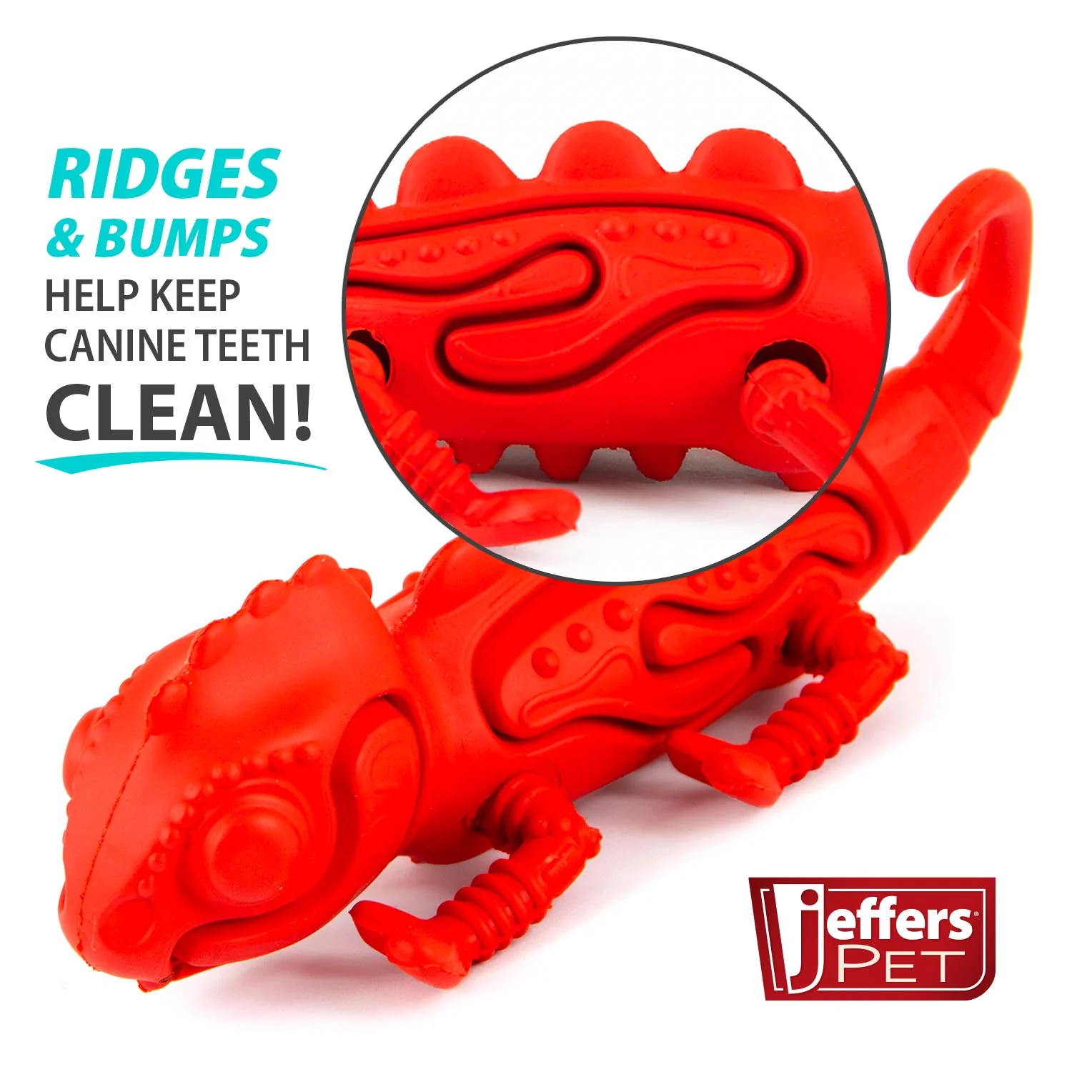 Jeffers Red Chameleon Natural Eco-Friendly Rubber Dental Dog Chew Toy for Medium Chewers - Image 4