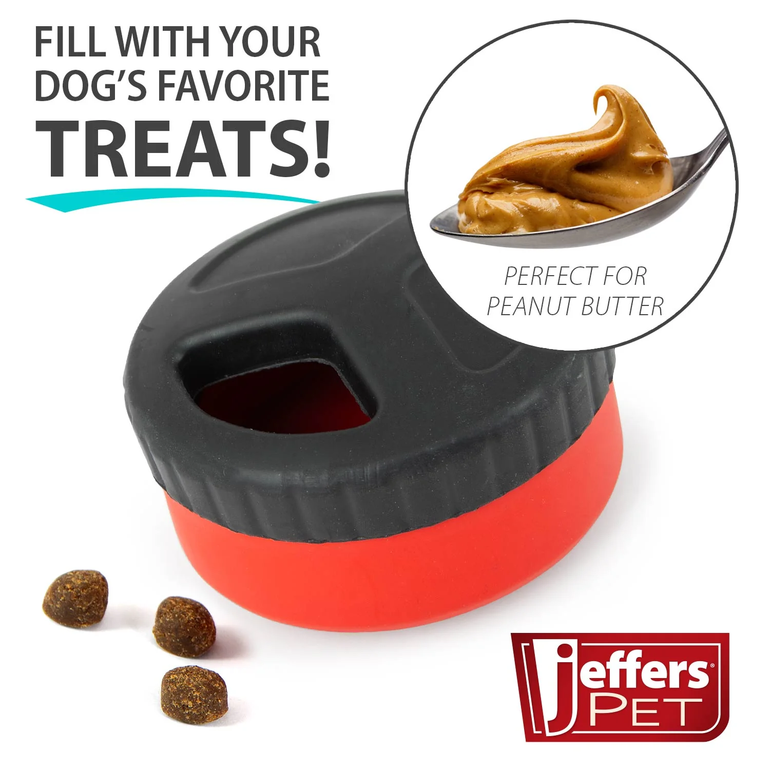 Jeffers Red Hockey Puck Natural Rubber Treat Dispensing Dental Dog Chew Toy - Image 5
