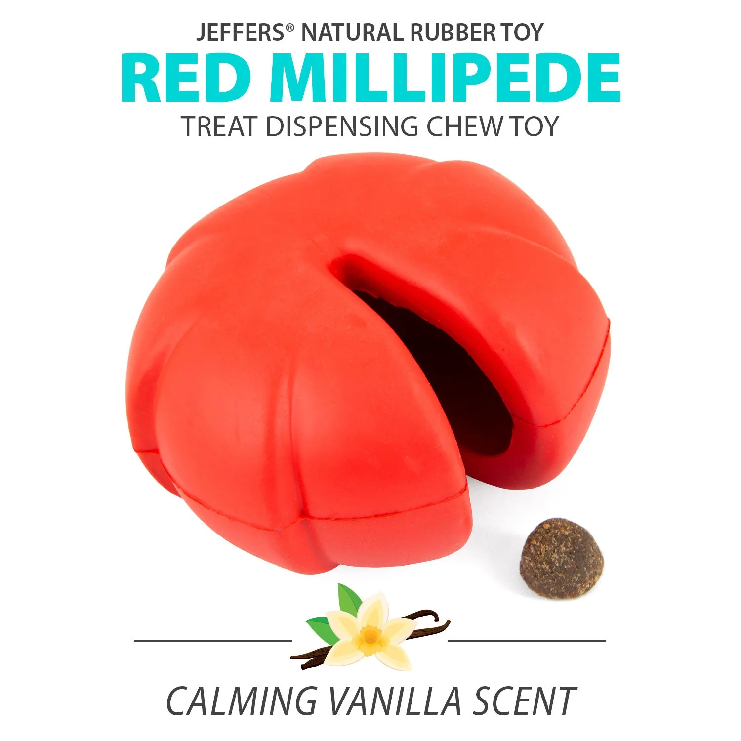 Jeffers Red Millipede Natural Rubber Treat Dispensing Dental Dog Chew Toy - Image 3