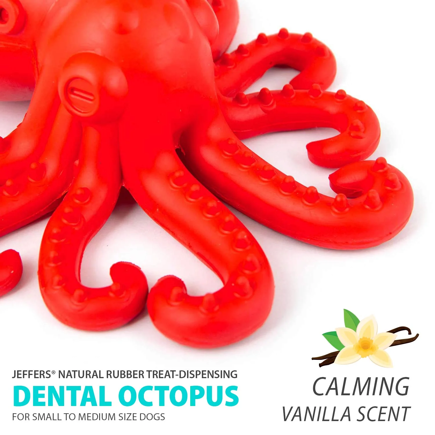 Jeffers Red Octopus Natural Rubber Treat Dispensing Dental Dog Chew Toy - Image 3