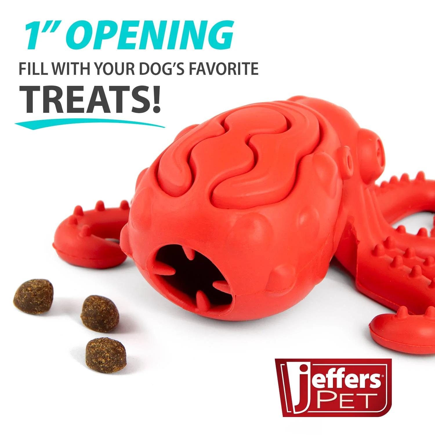 Jeffers Red Octopus Natural Rubber Treat Dispensing Dental Dog Chew Toy - Image 4